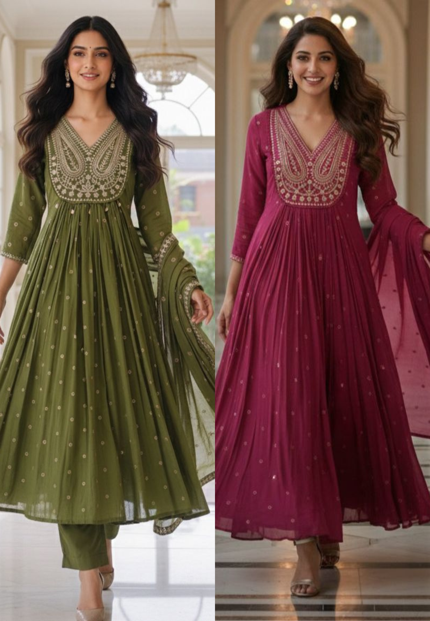 Summer Mul Cotton Embroidered Yoke Aline Full Suit Set With Dupatta- 12093,92,94,95
