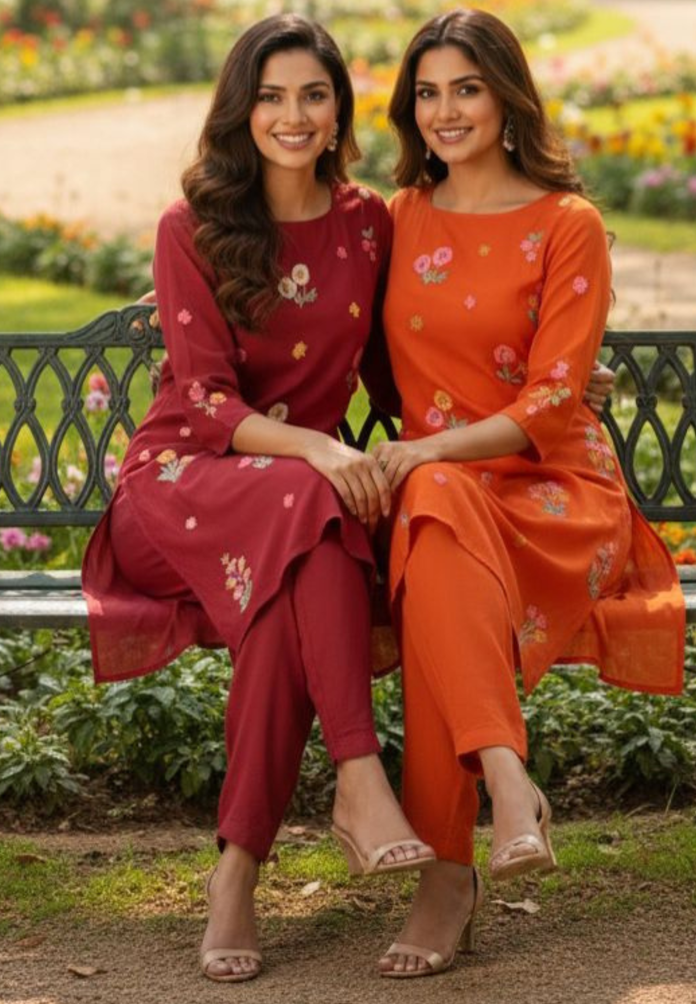 Surat Mul Chanderi Floral Thread Hand Embroidered Kurta Pant Set- 12142,12143