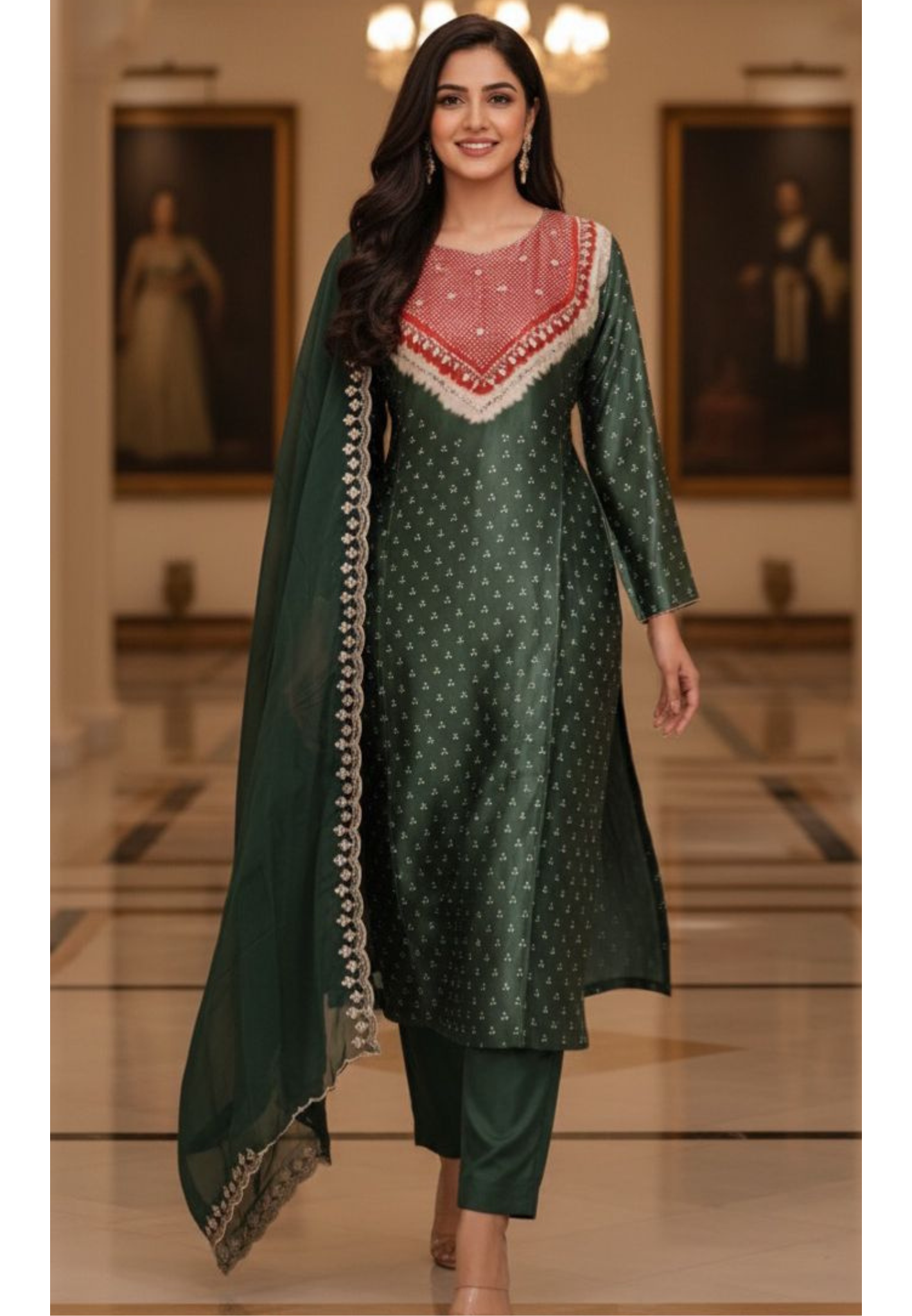 Polka Dotted Full Suit Set With Dupatta In Gajji Silk Fabric- 12111