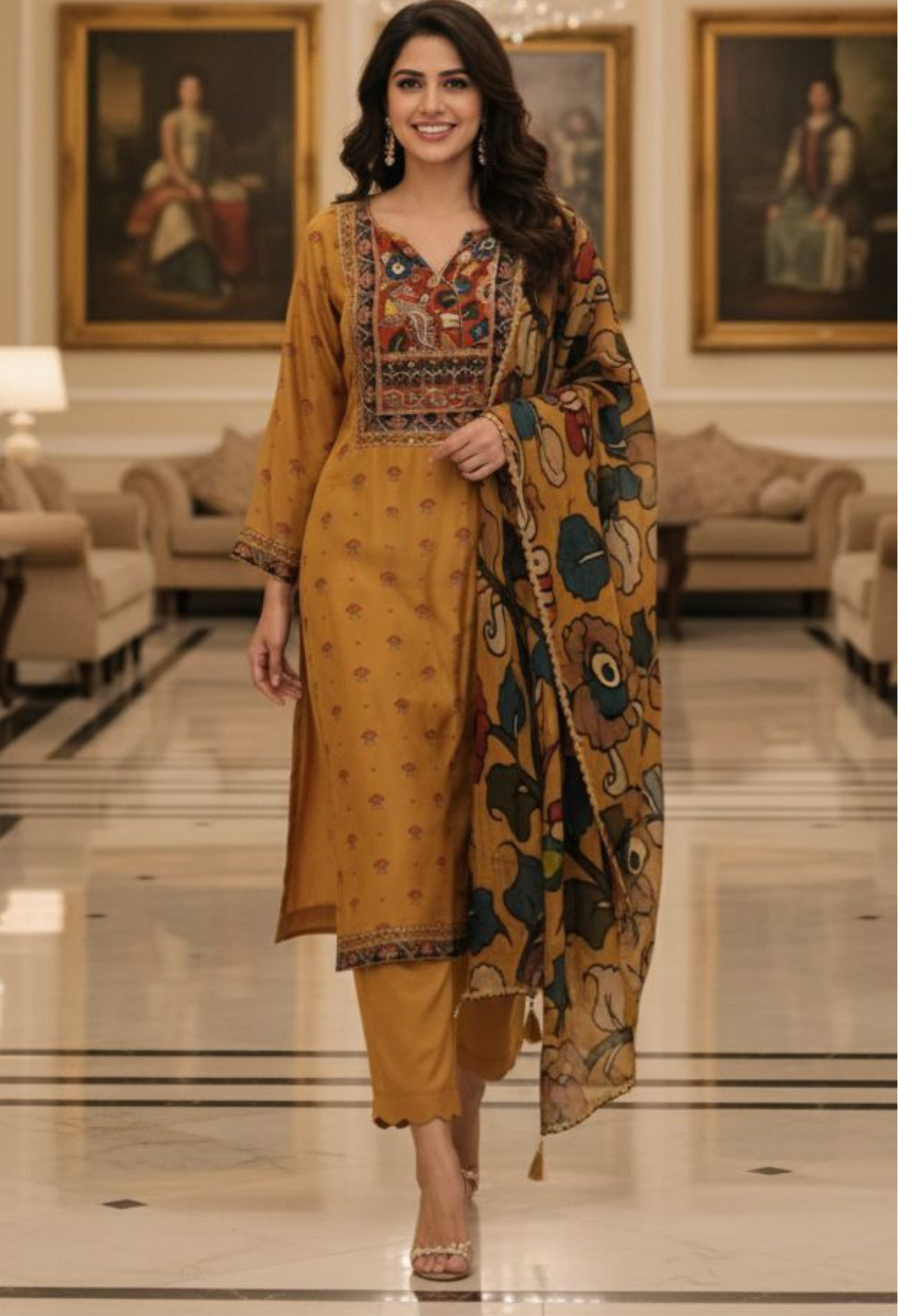 Floral Print With Zari Upwork Full Suit Set With Dupatta In Crepe Fabric- 12113