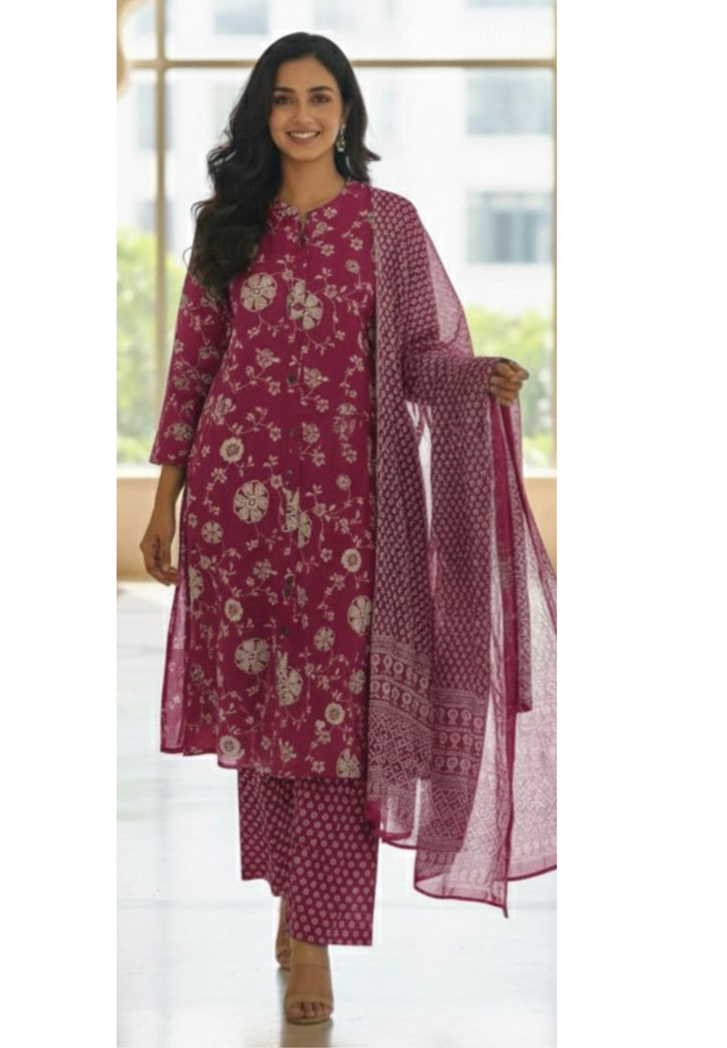 Little A Line Floral Print Cotton Full Suit Set-12179