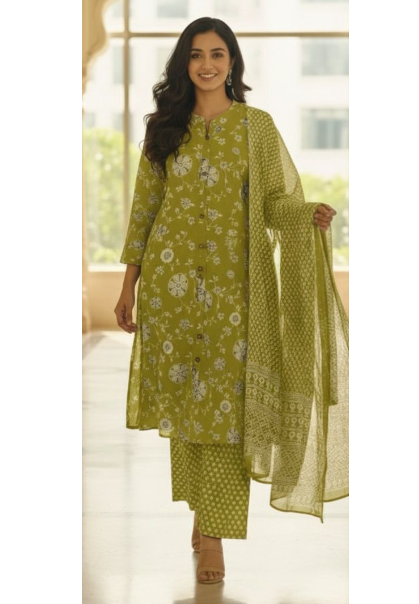 Little A Line Floral Print Cotton Full Suit Set-12179