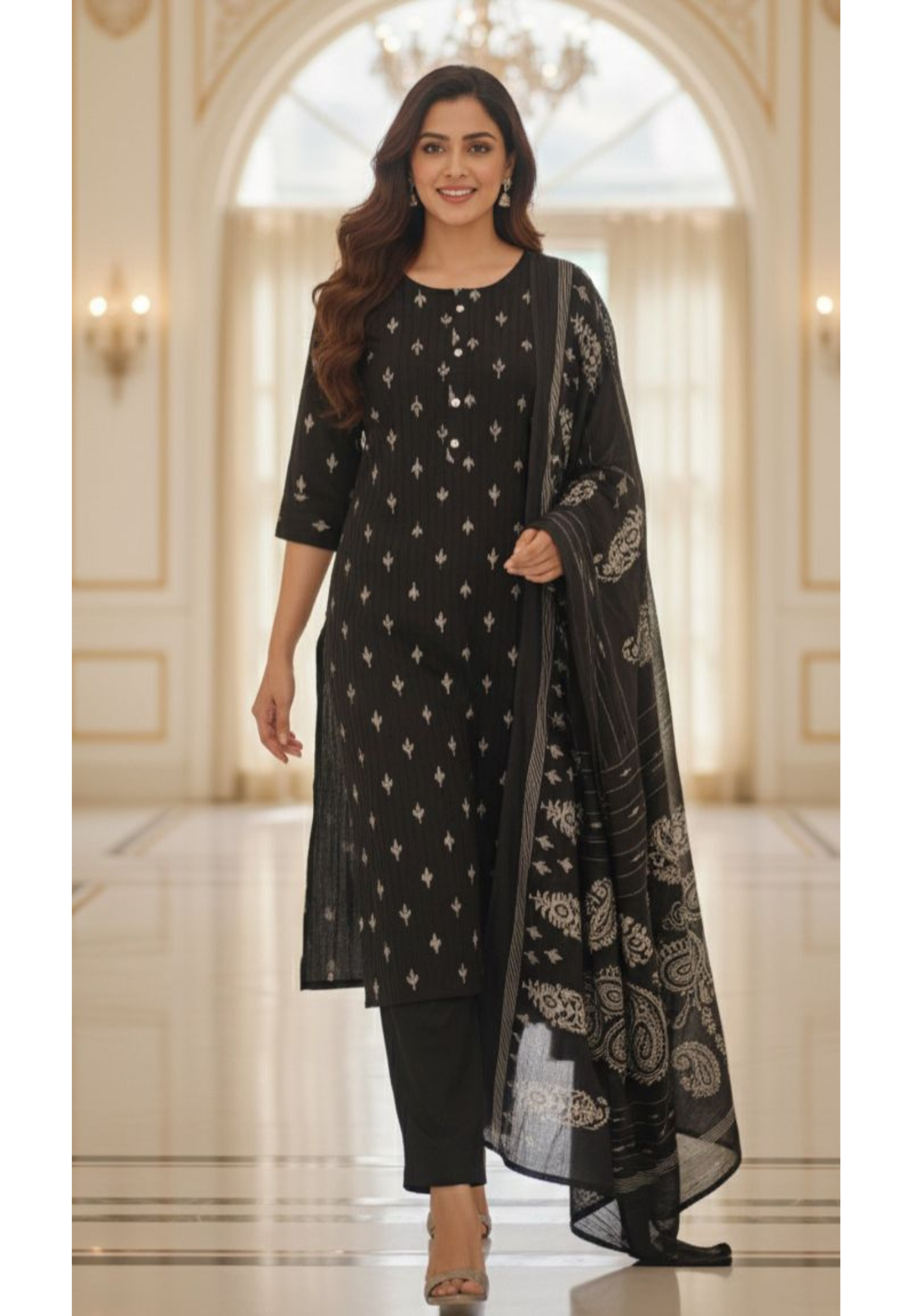 Black Printex Cotton Full Suit With Printed Dupatta-12202