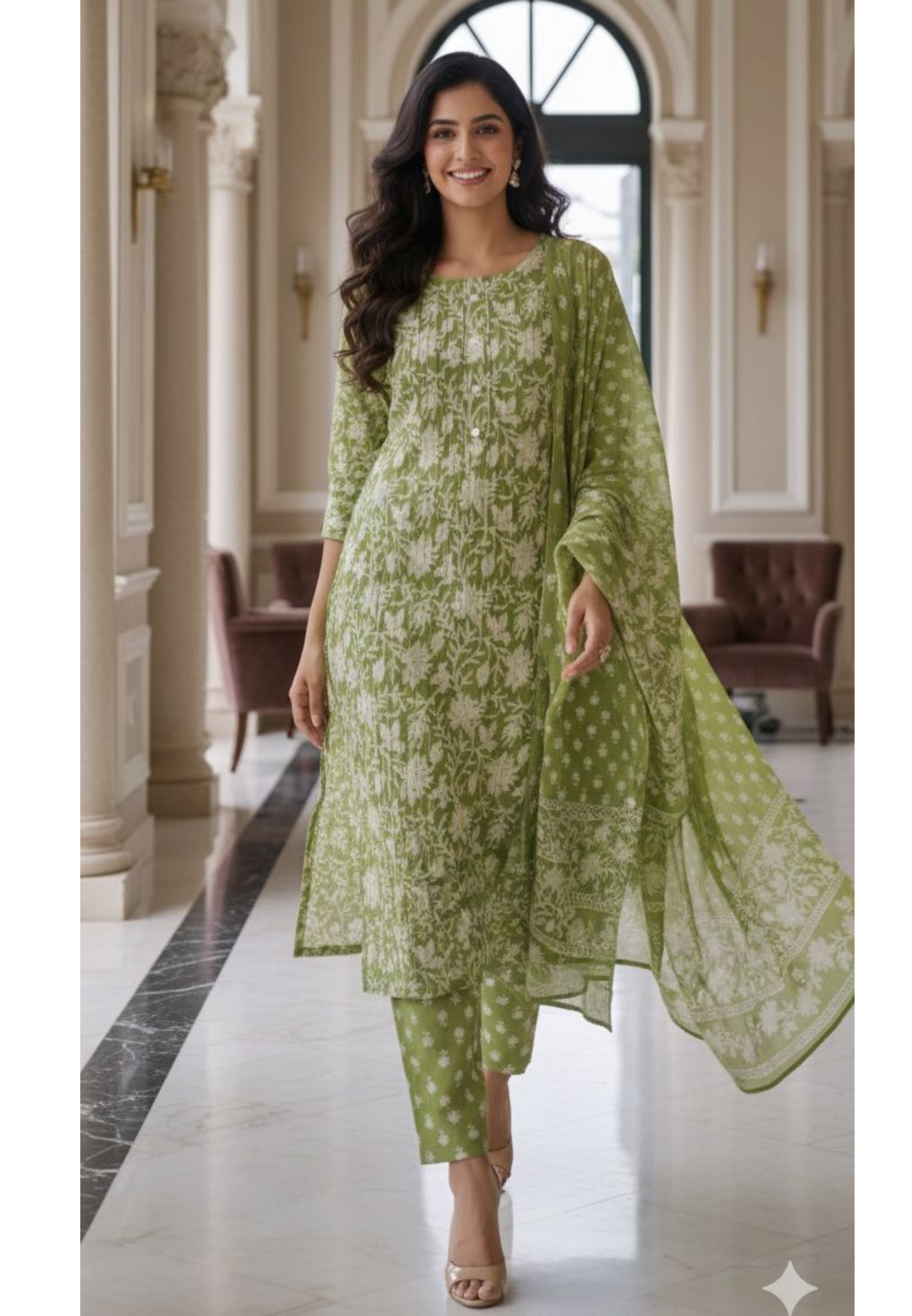 Light Green Printex Summer Wear Printed cotton Kurta With Bottom And Dupatta-12201