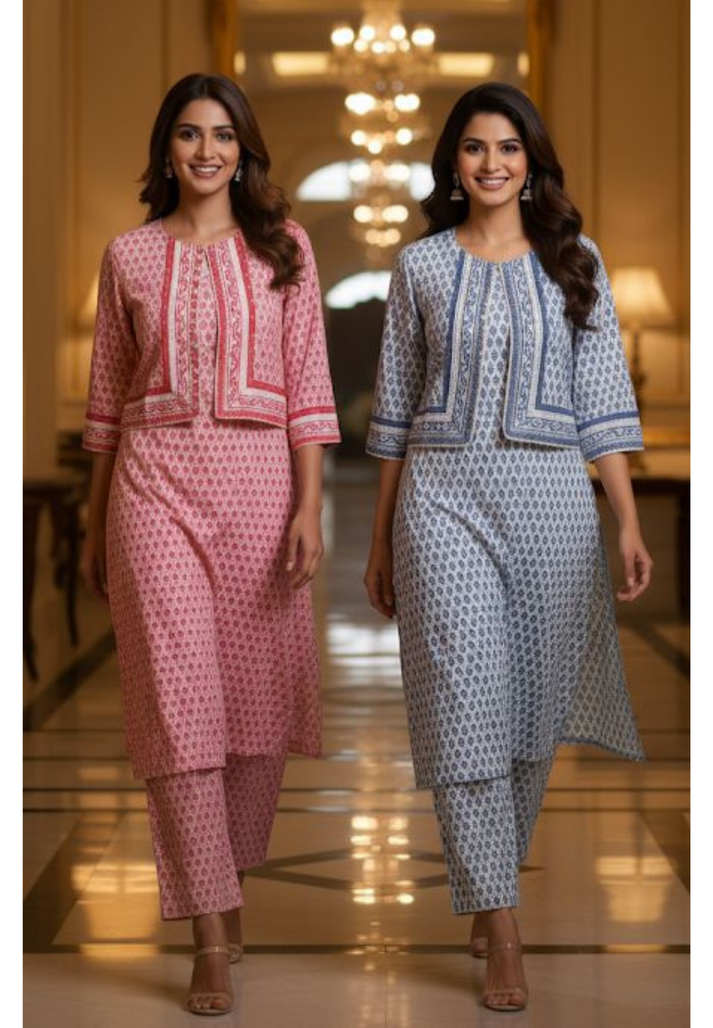 Printed Cotton Kurta Pant  Set with Cotton Short Jacket-12187,12188 Dispatching From Monday