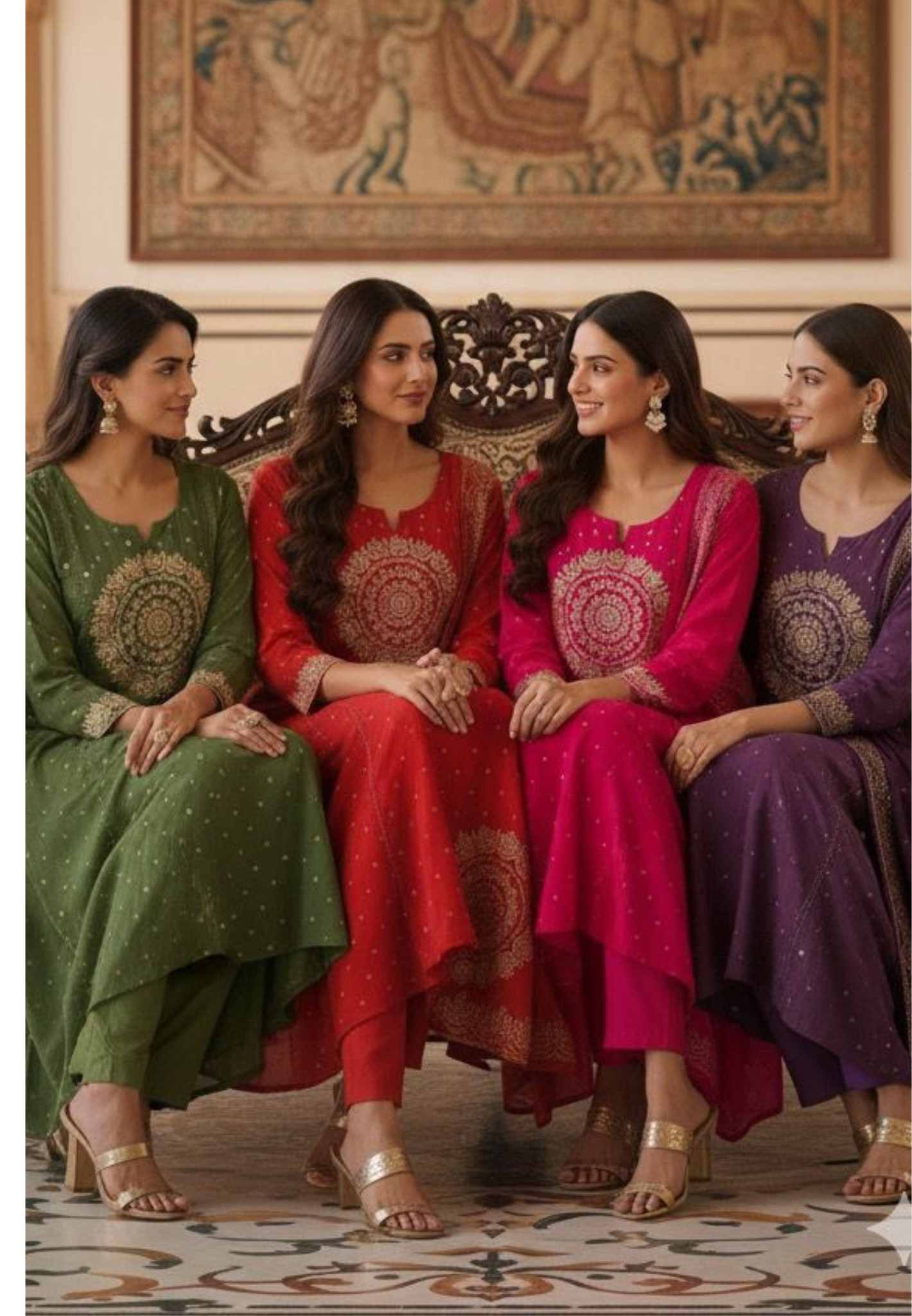 Pure Mull Cotton Full Suit Set with Heavy Golden Thread and Mirror Embroidery Work-12171,12169,12168,12170