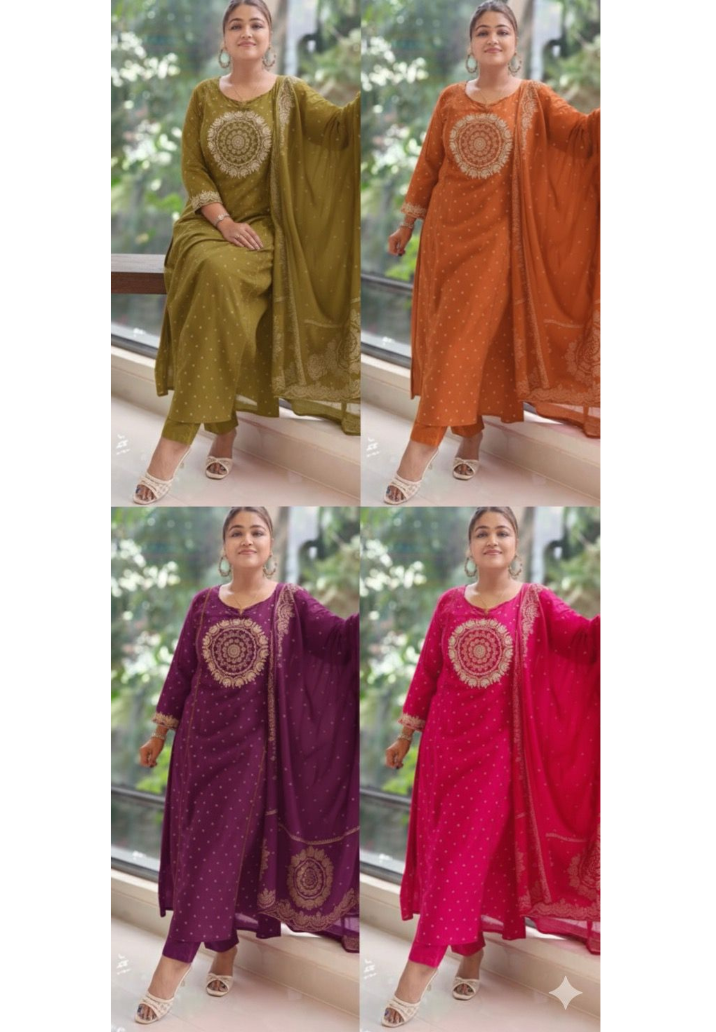 Pure Mull Cotton Full Suit Set with Heavy Golden Thread and Mirror Embroidery Work-12171,12169,12168,12170