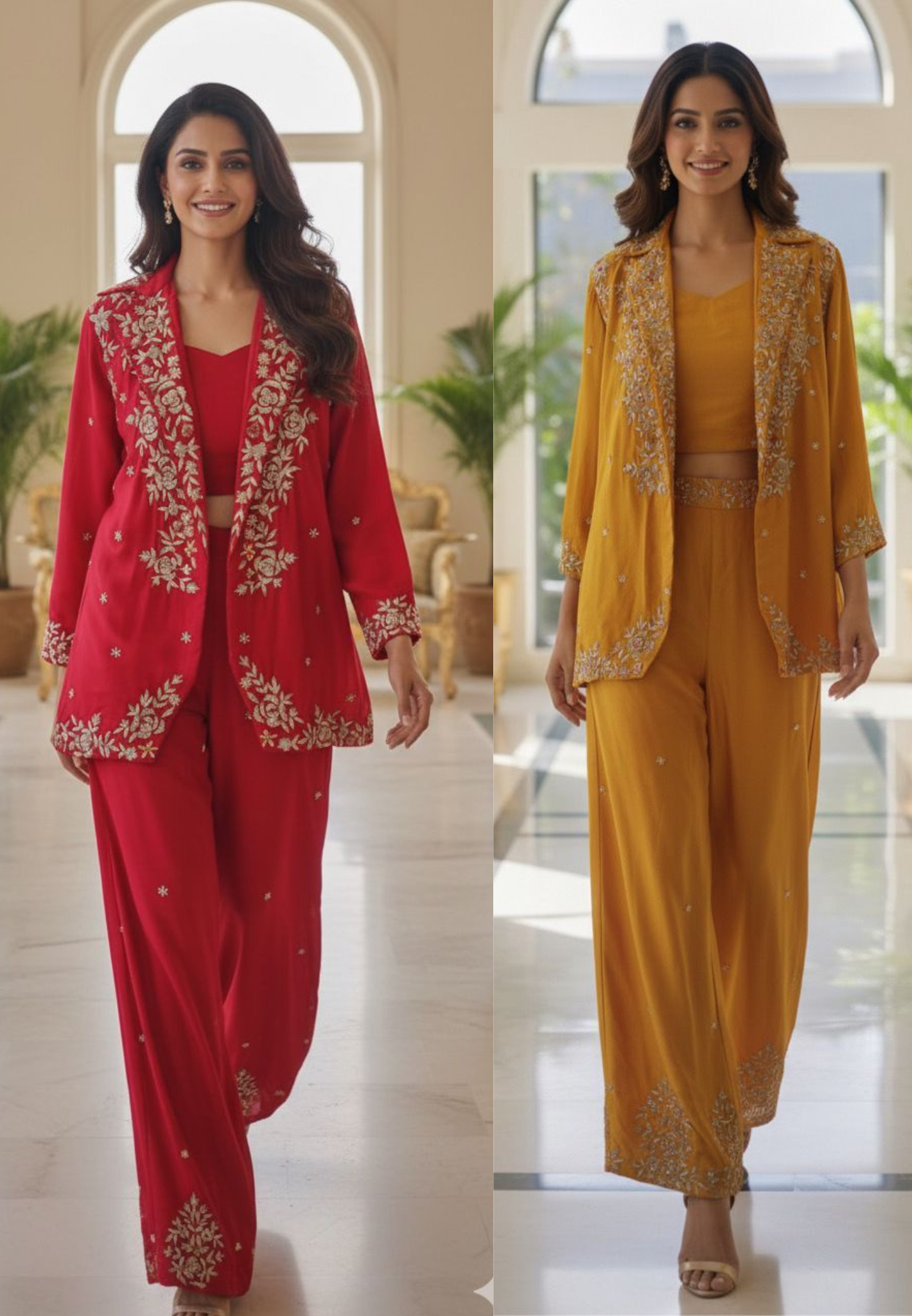 Designer Dola Silk Hand Embroidered Croptop with Busters and Bottom with Jacket