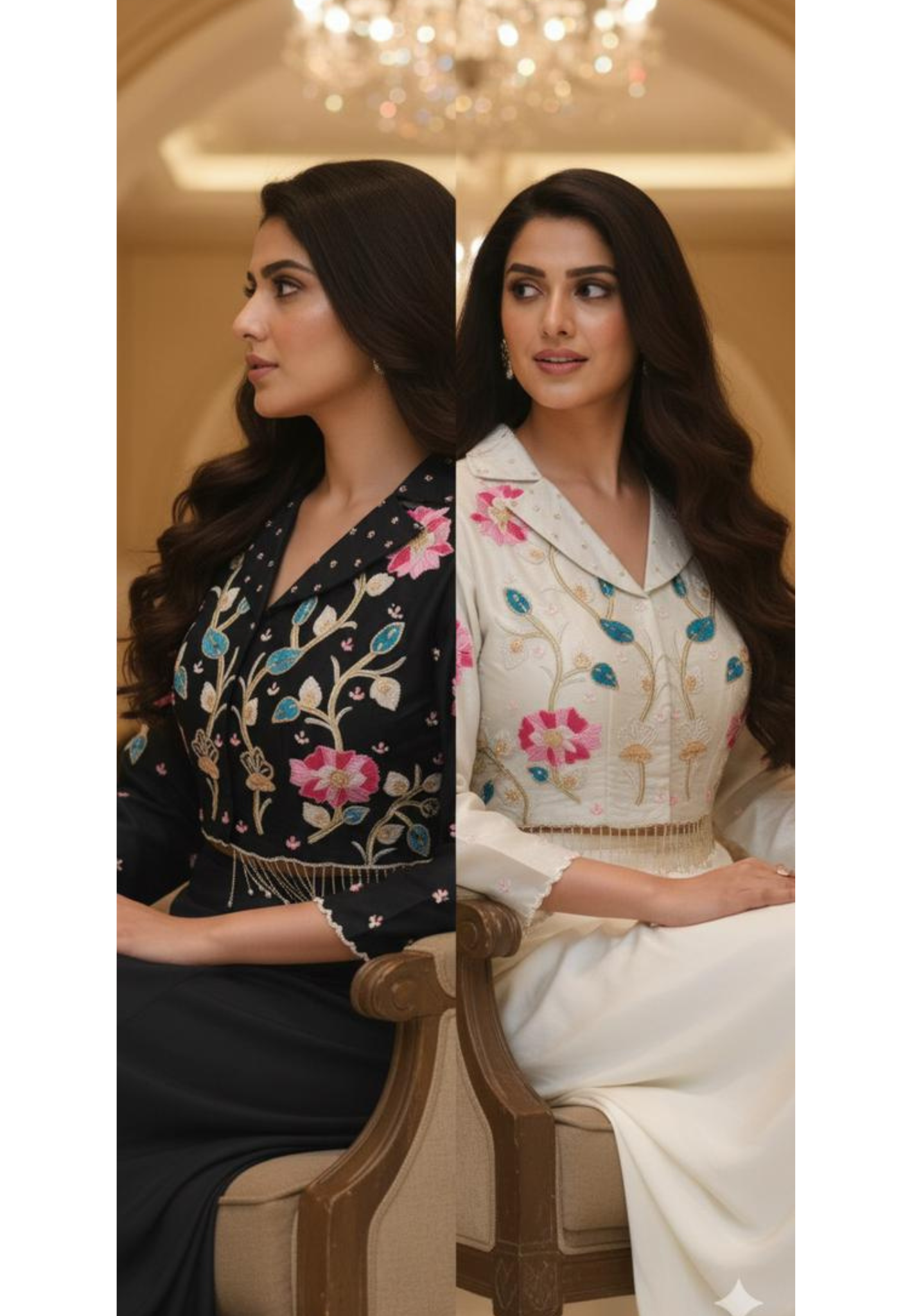 Very Elegant Cut-dana Floral Work Tassled Collared Tissue Crop Top With Drape Skirt- 12363