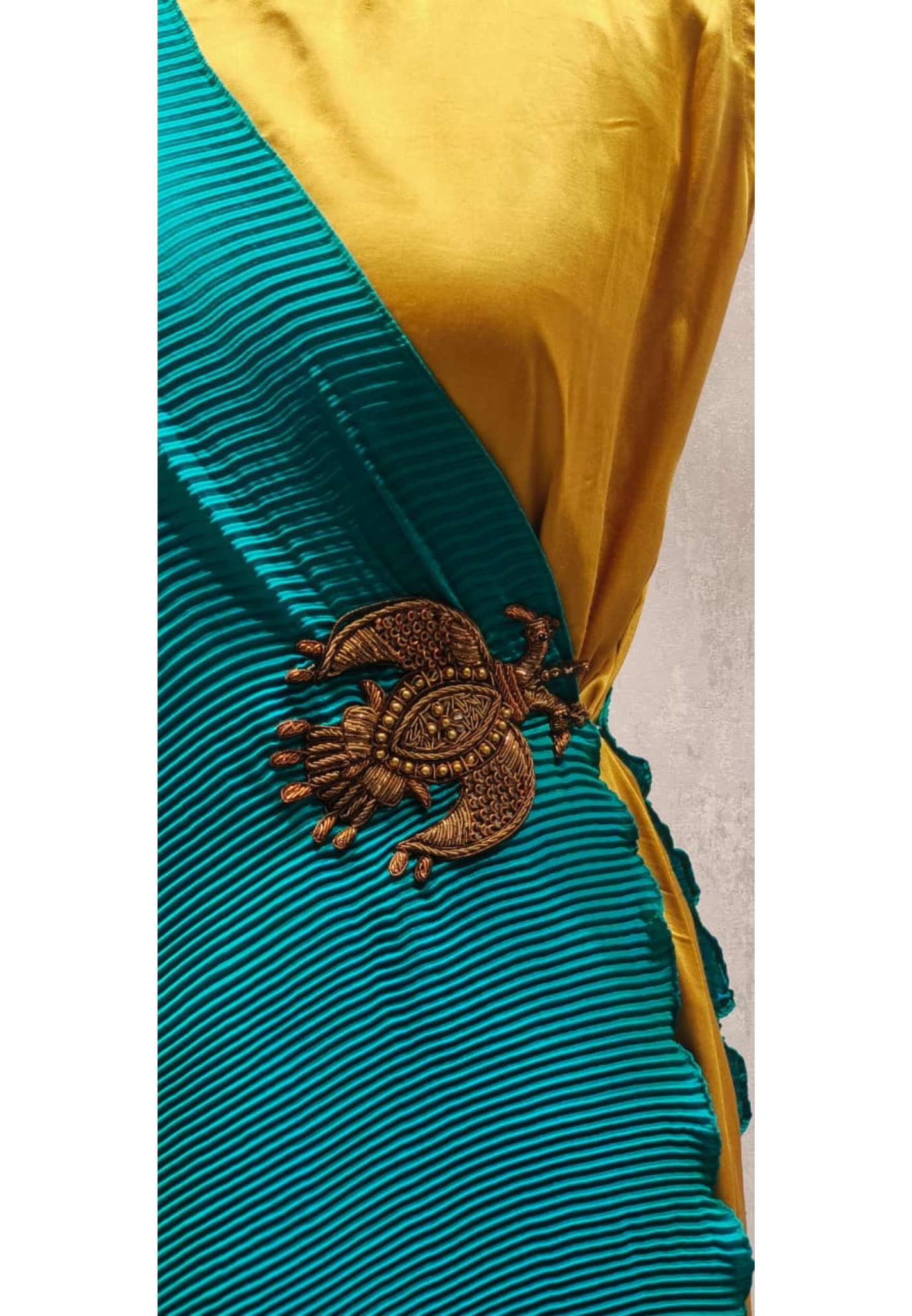 Dual Toned Crinkled Outer Look Attached Layered Gown In Gajji Silk Fabric (Attached Sleeves Inside)- 12426