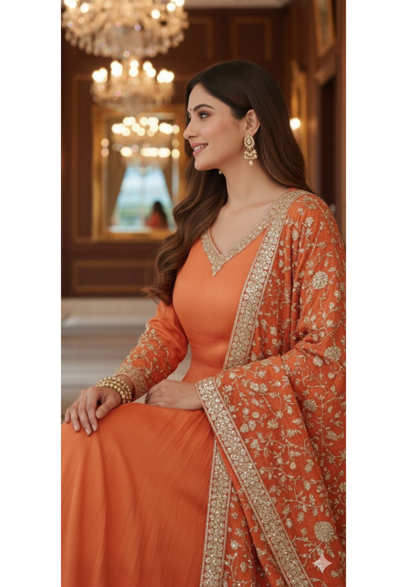 Flowy Chinon Fabric Anarkali Full Suit Set With Contrast Heavy Embellished Dupatta