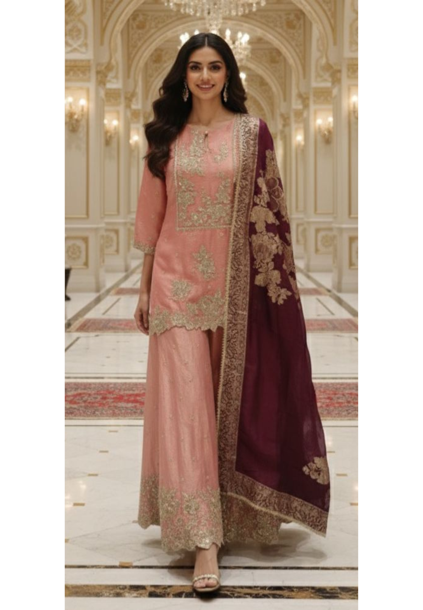 Heavily Designed Pastel Shade Short Length Kurta With Heavy Skirt Bottom(With Cane Cane) & Dupatta In Tissue Fabric