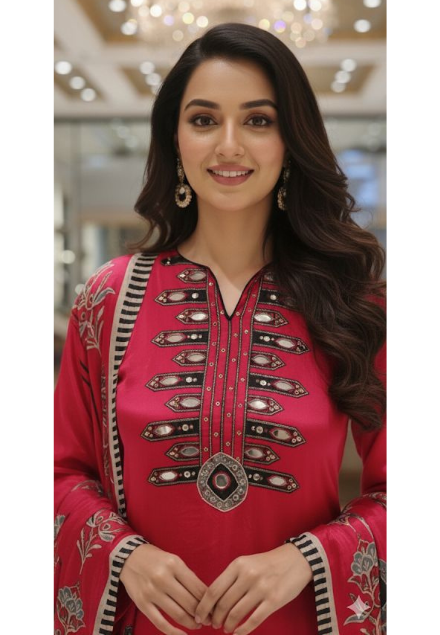 Real Mirror Abstract Printed Vibrant Full Suit Set With Dupatta In Crepe Fabric- 12514