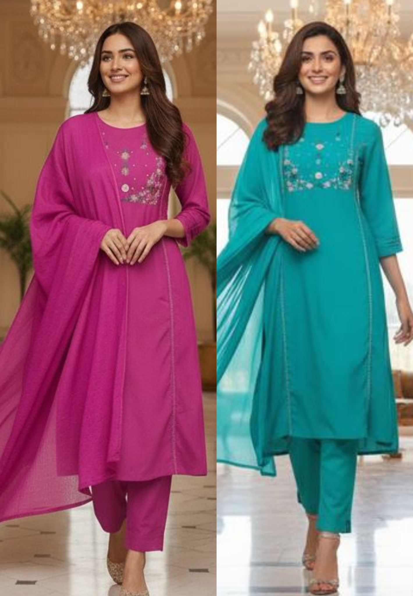 Pure Handloom Cotton Straight Kurta Set with Delicate Thread Embroidery & Matching Dupatta And Bottom-12211,12330