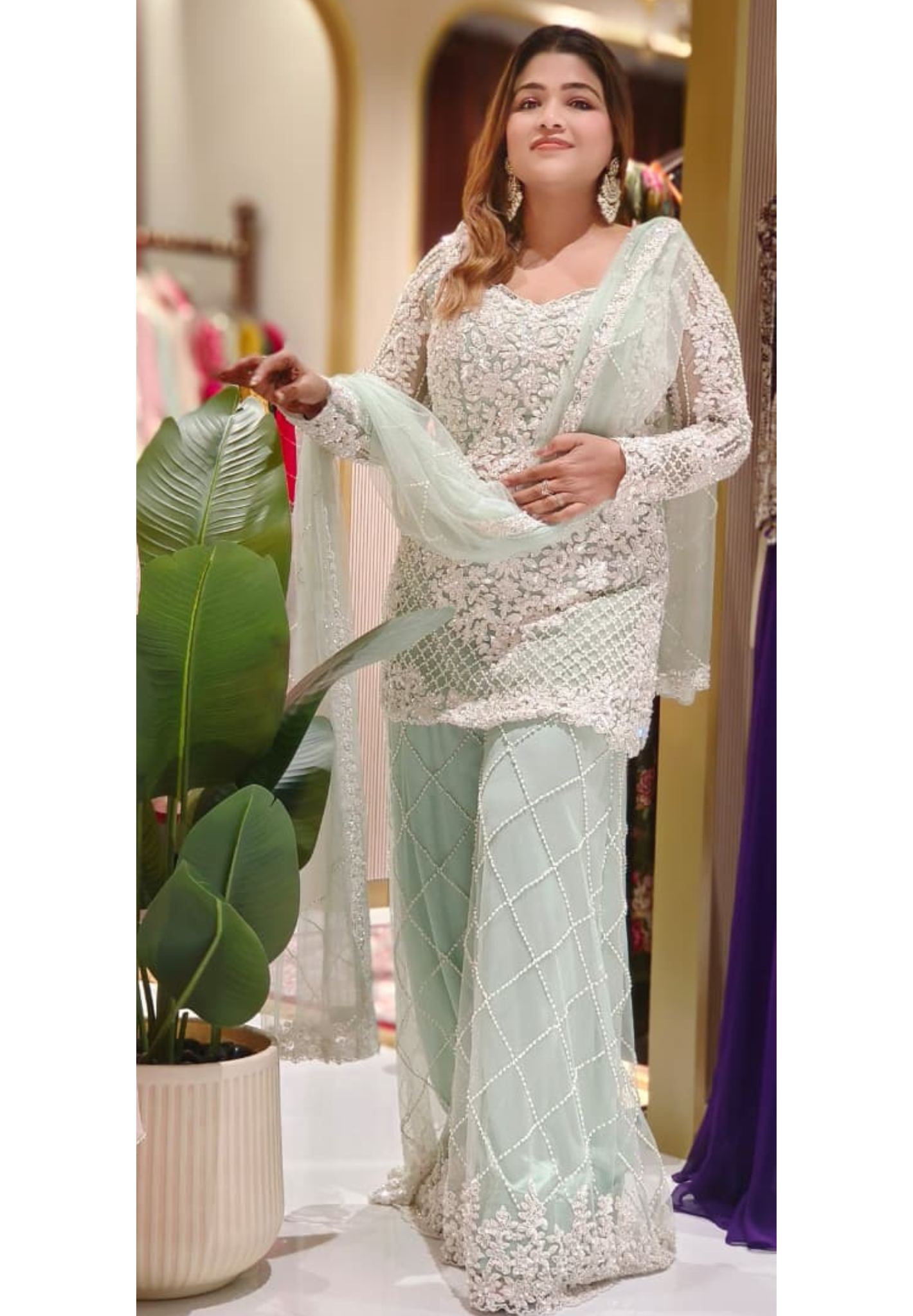 Premium Pastel Green Heavy Embellished Set Ensemble with Detailed Sequin–Pearl Work Kurta and Matching Embroidered Dupatta And Flare Bottom-12610 (DISPATCHING AFTER 30 DAYS ON ORDERS)
