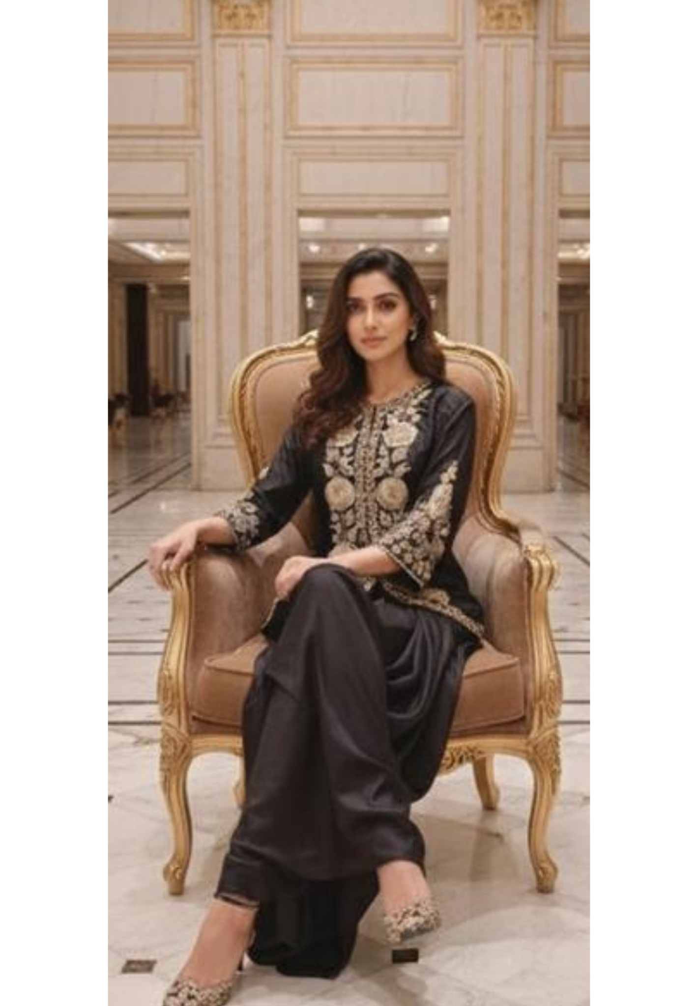 Luxury Dola Silk Black Indowestern Kurta with Harem Bottom Handcrafted Mirror & Zari Thread Floral Embroidery DRYWASH-012446