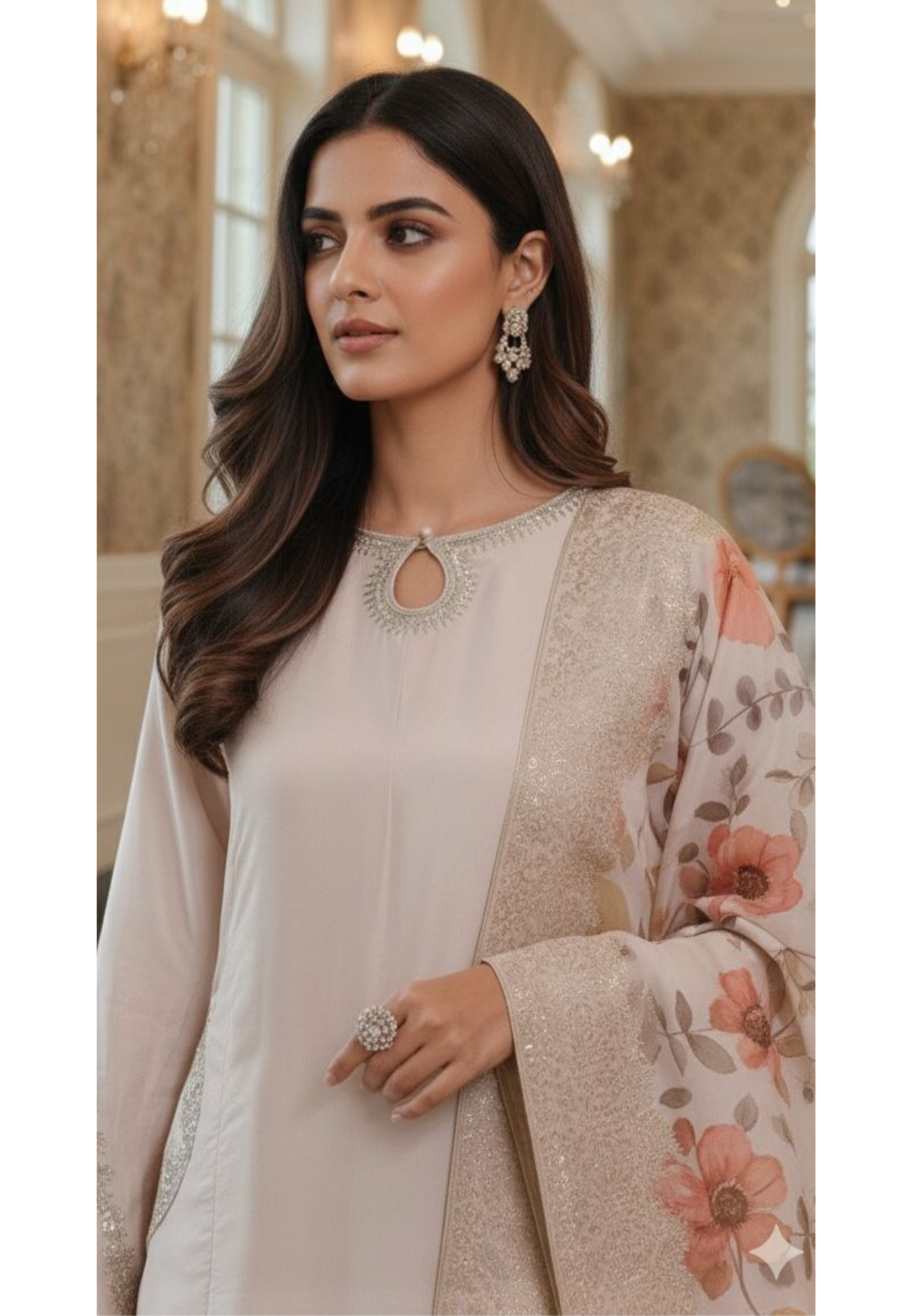 Floral Pocket Look Panel A-Line Full Suit Set With Flower Prints Dupatta In Silk Fabric- 11706