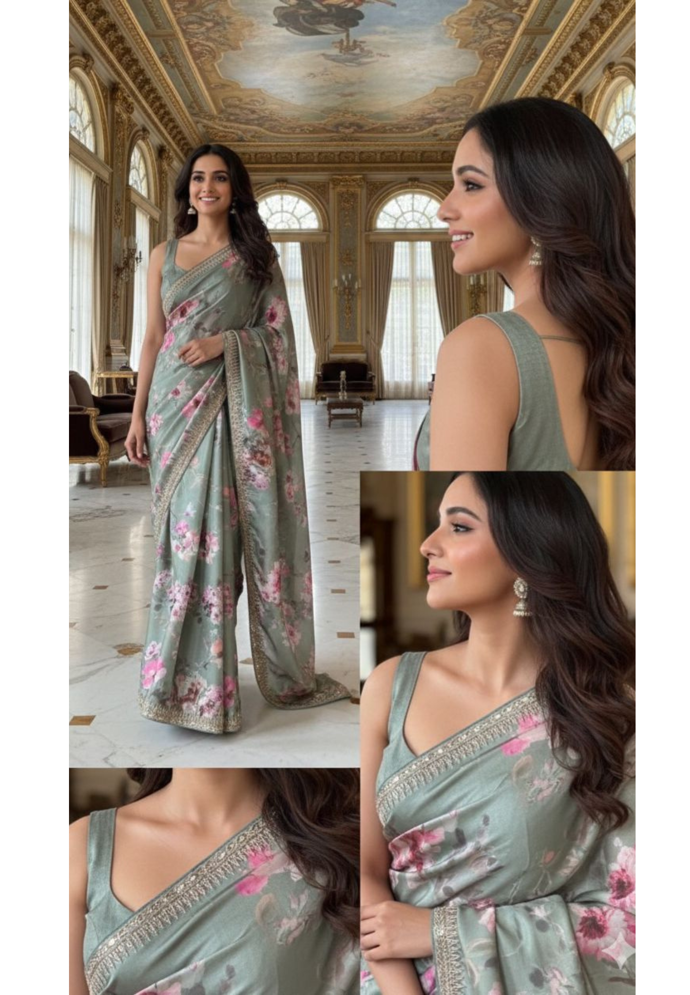 Very Uniquely Worked Digital Floral Prints Saree With Unstitched Blouse