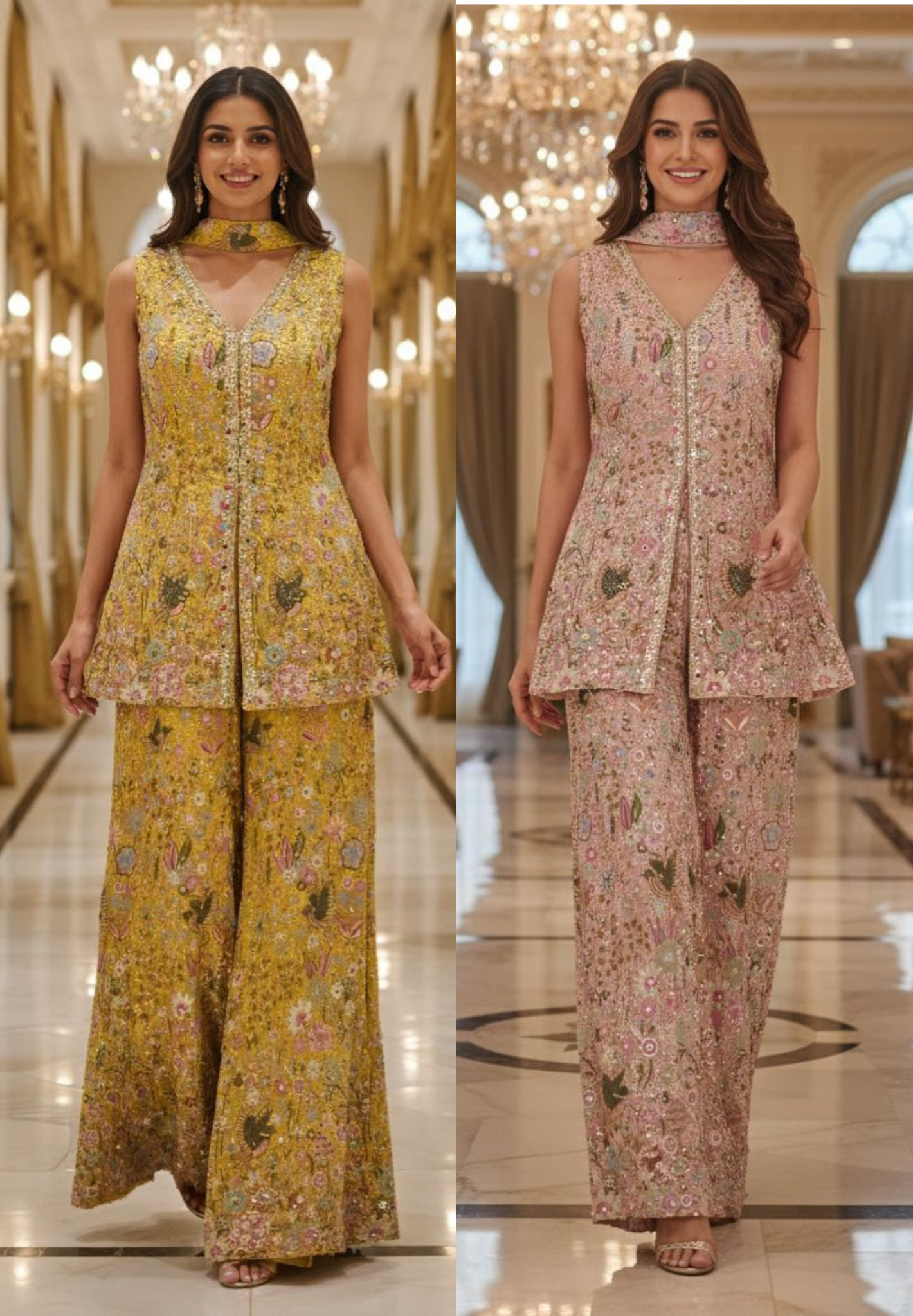 Exclusive Multi-Color Handwork Top and Palazzo Co-Ord Set with Mirror, Sequins & Thread Embroidery With Choker Dupatta