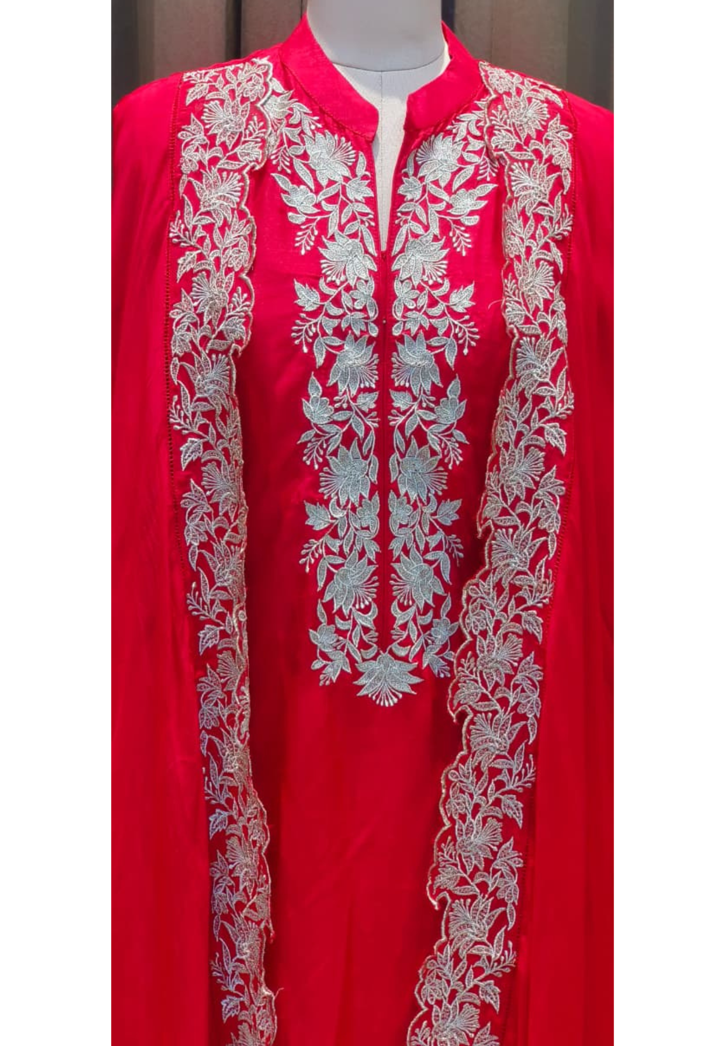 Festive Fusion Set Indo-Western Red Embroidered Shrug with Embroidered Inner & Matching Bottom