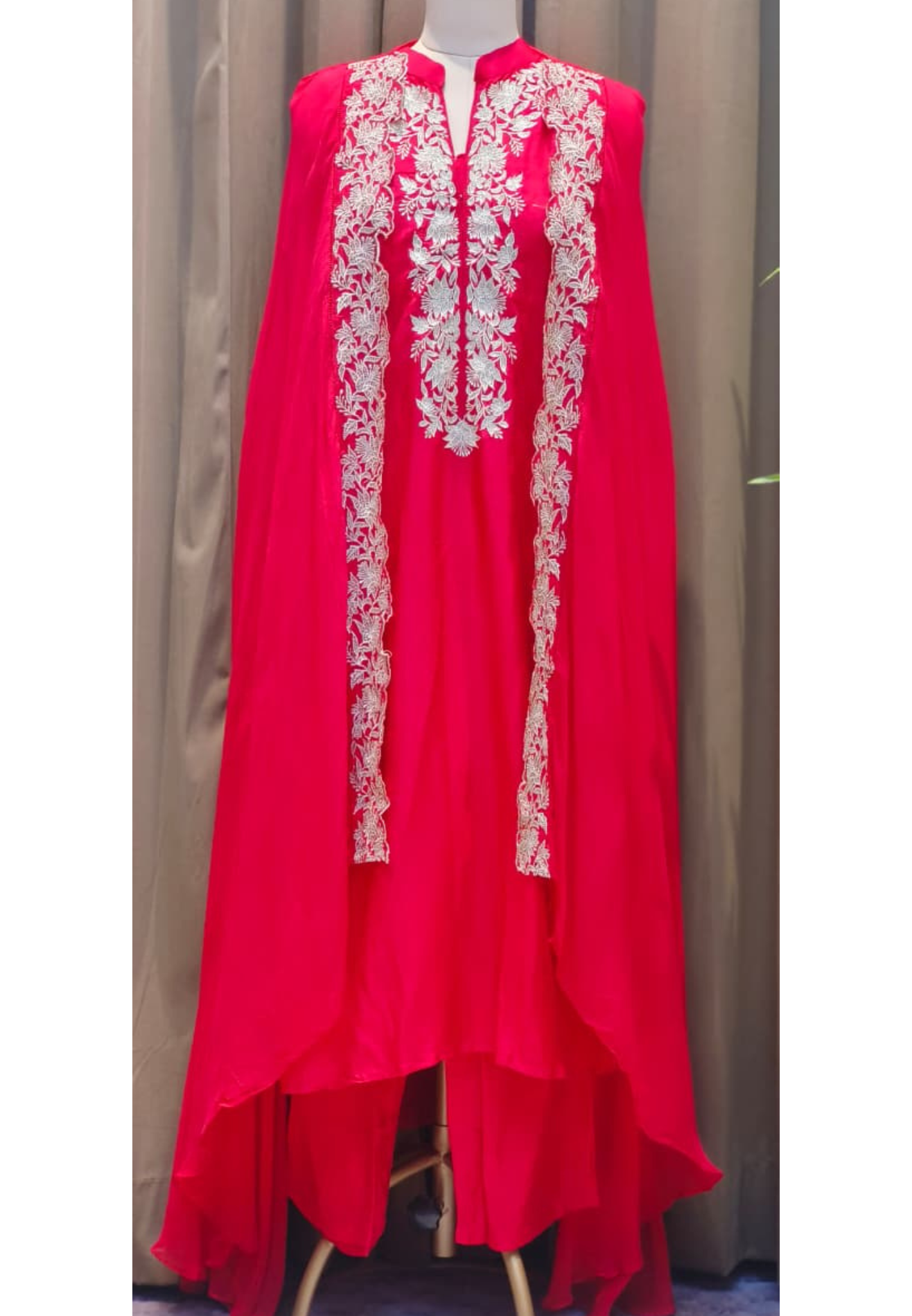Festive Fusion Set Indo-Western Red Embroidered Shrug with Embroidered Inner & Matching Bottom