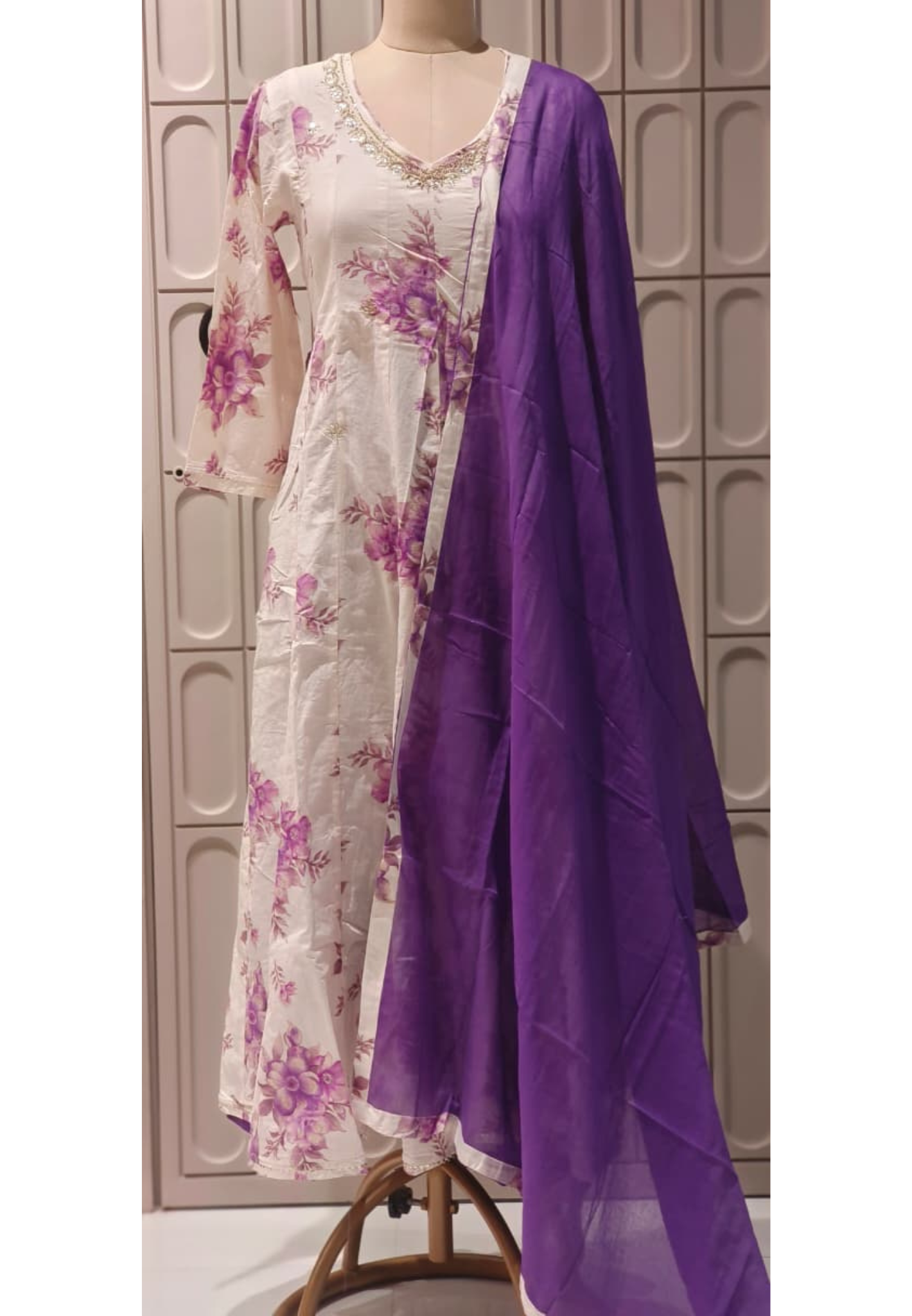 Minimal Neck Line Beautiful Floral Printed Panel Anarkali Full Suit Set With Dupatta In Pure Cotton Fabric- 11661, 11662