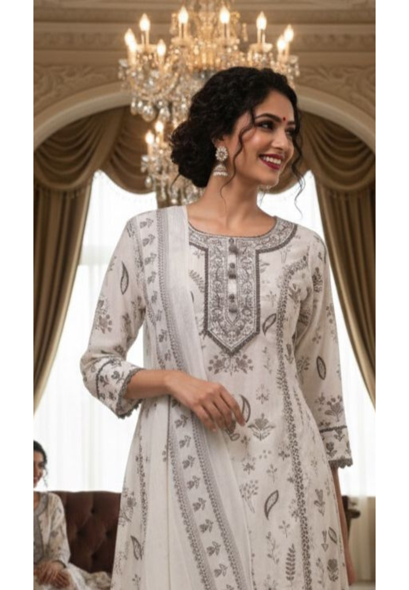 Beautiful Neckline Soft Look Floral A-Line Full Suit Set With Dupatta In Cotton Fabric- 10412