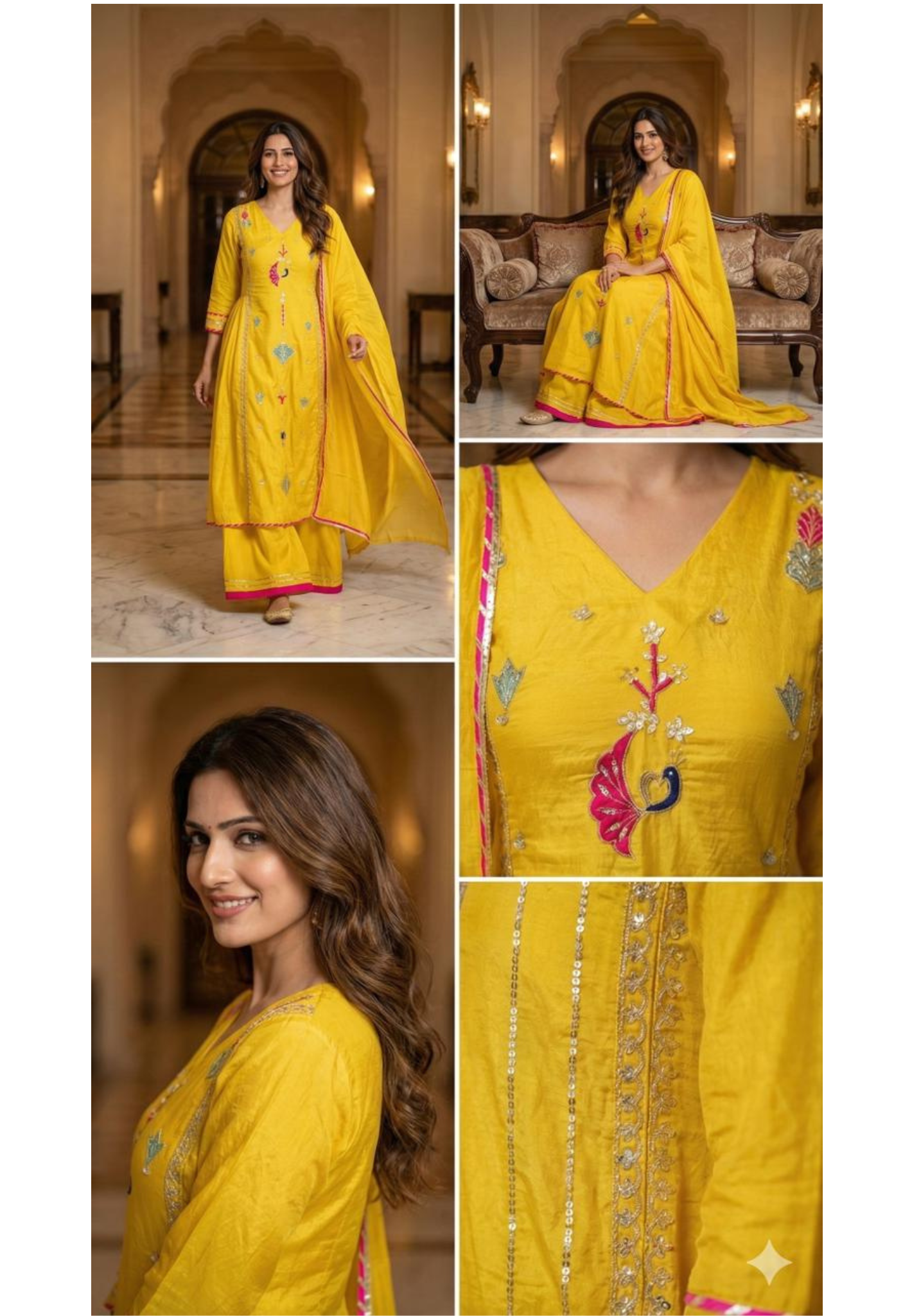 Surat Mul Chanderi Embroidered Anarkali Kurta With Loose Georgette Bottom Set with Festive Motifs, Delicate Sleeve Work & Bright Contrast Dupatta Finish