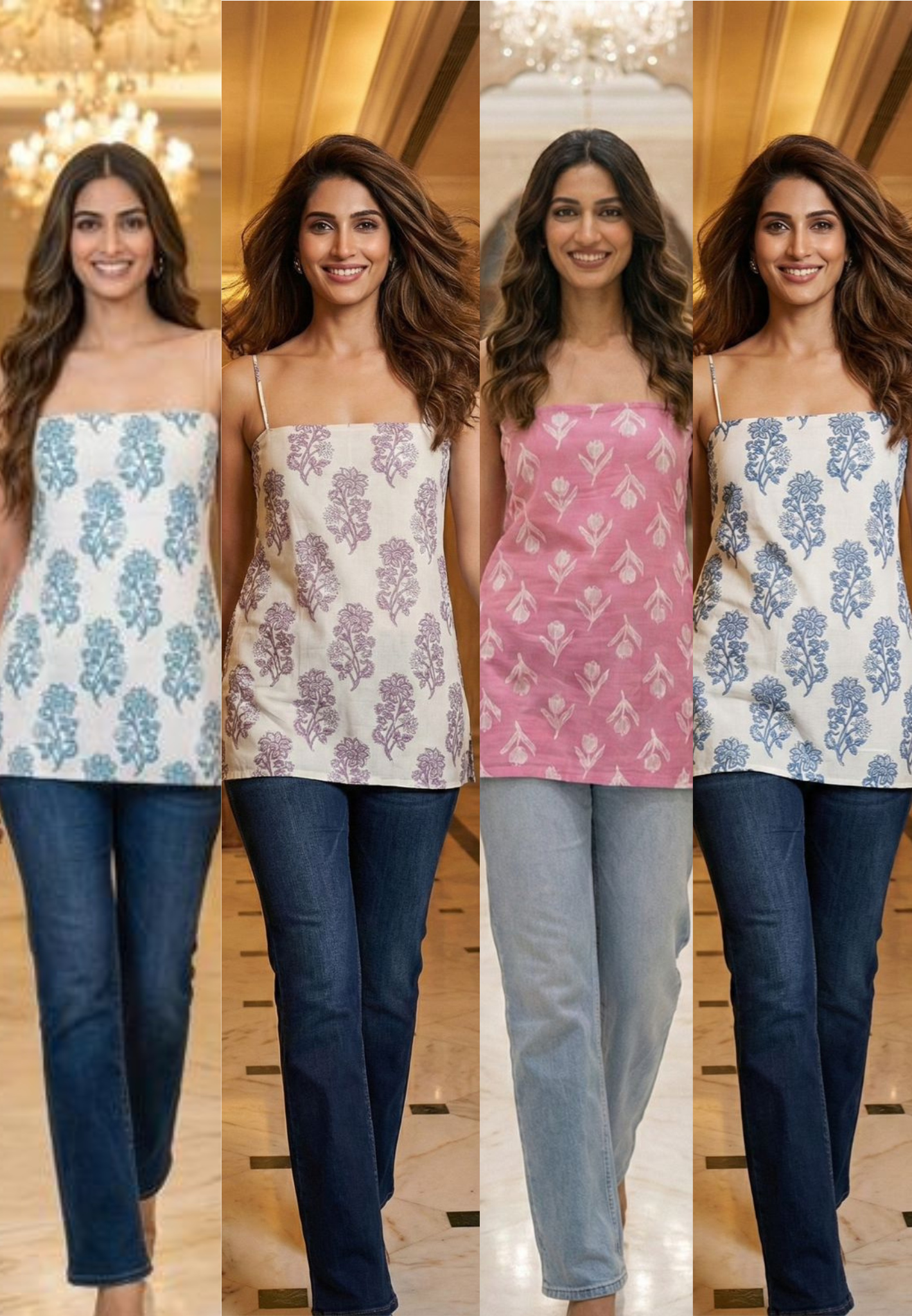 Floral Printed Soft Printed Camisole Top with Trendy Lace-Up Back Detailing