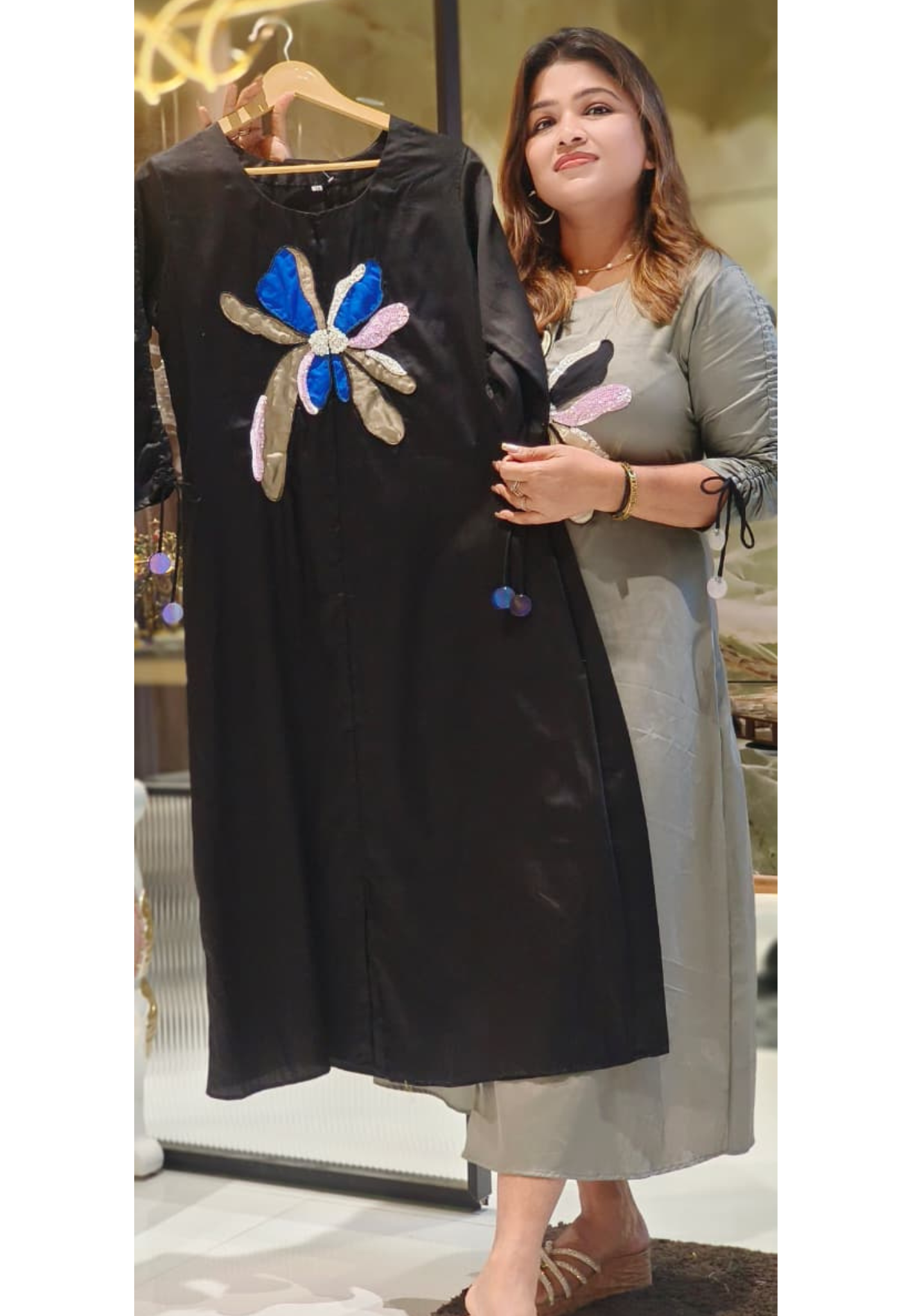 Stylish Glaze Cotton Indowestern Kurti With Bold Floral Hand-Embellished Sequin Accents-12778,12779 ON ORDERS DISPATCHING AFTER 25 DAYS