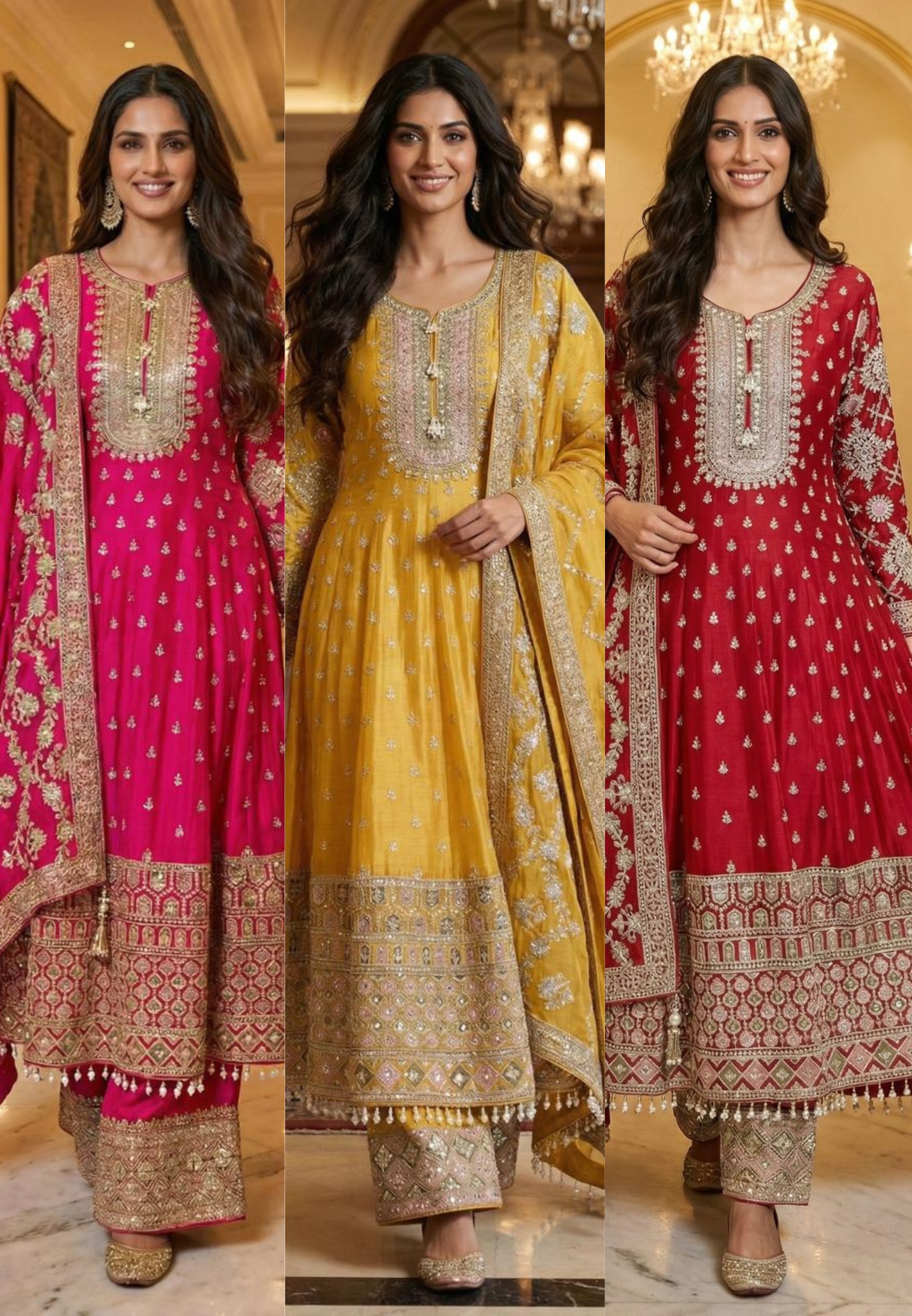 Zarbaft Regal Royal Zari Embroidered Pearl Tasseled Anarkali Full Suit Set With Heavily Worked Dupatta & Loose Bottom- 12450