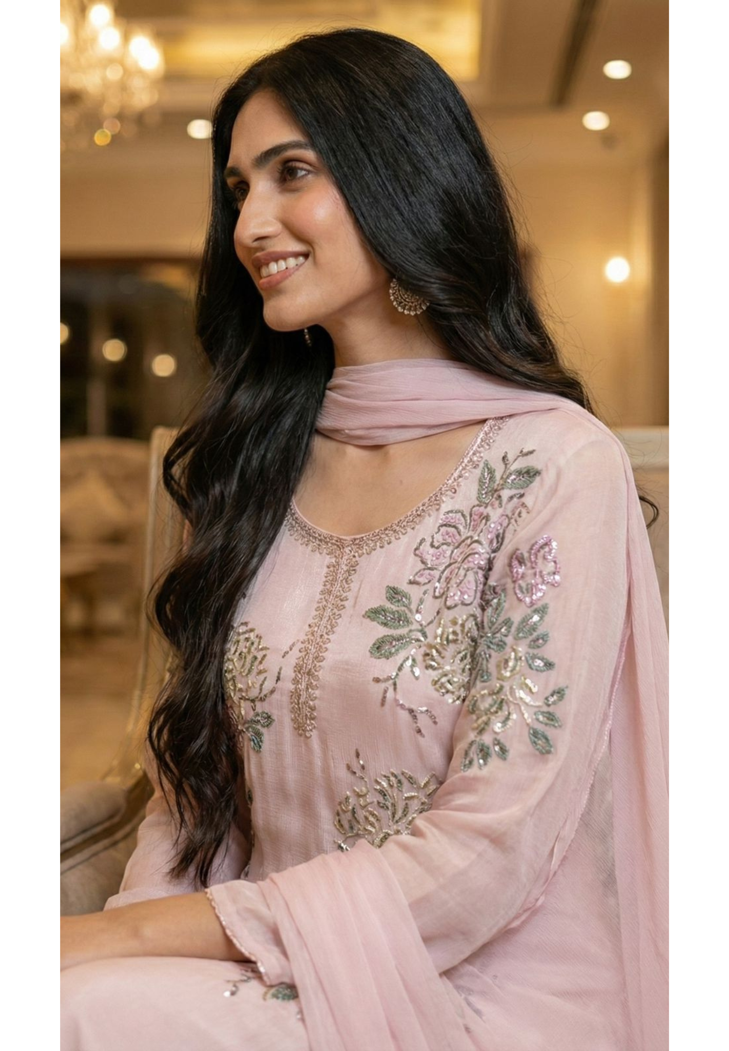 Designer Chinon Anarkali Outfit Adorned with Cut-Dana Embroidery and Coordinated Bottom–Dupatta-12727,12728