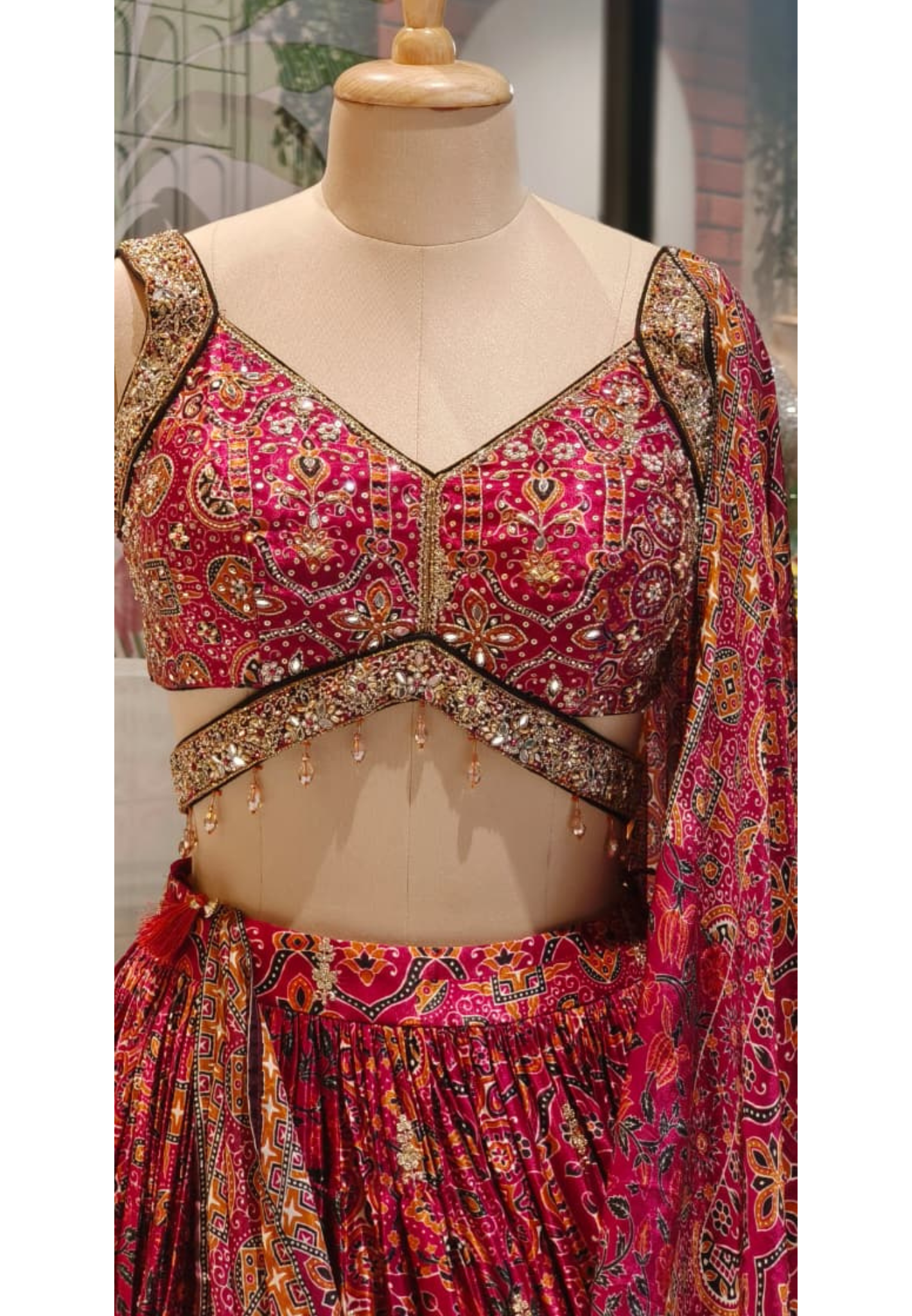 Designer Premium Pure Fabric Gajji Silk Sleeveless Blouse With Flared Lehenga (Cane-Cane Inside) & Printed Dupatta (Separate Sleeves)-12660