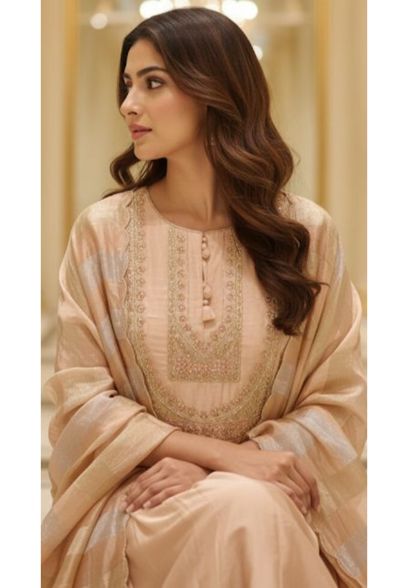 Premium HO Silk & Tissue Kali Anarkali Suit with Intricate Hand Embroidery & Layered Hem Design with Bottom And Dupatta-12795,12796