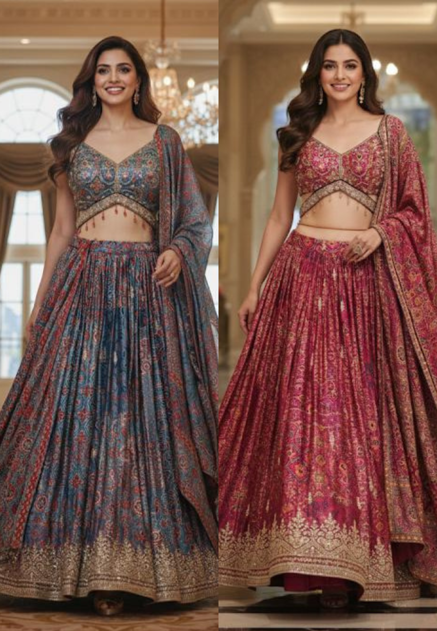 Designer Premium Pure Fabric Gajji Silk Sleeveless Blouse With Flared Lehenga (Cane-Cane Inside) & Printed Dupatta (Separate Sleeves)-12660