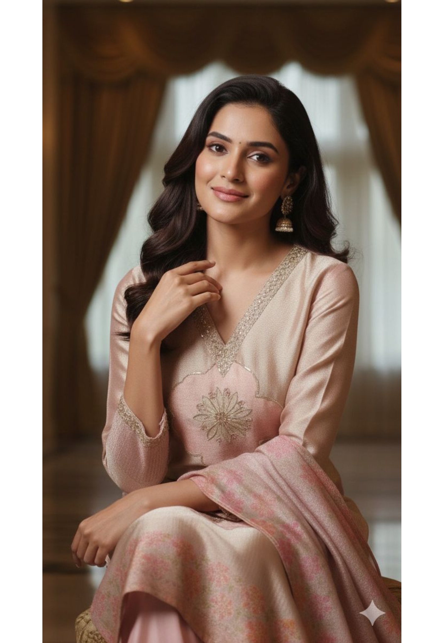 Pastel Pink Pure Banarsi silk Suit Set with Hand-Embroidered 3D Floral Motifs and Floral Woven Dupatta-12537