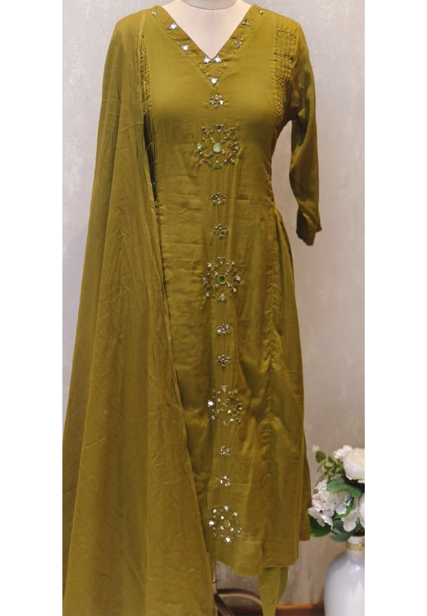Real Mirror Thread Upwork A-Line Full Suit Set With Dupatta In Mul Cotton Fabric-12863,12864