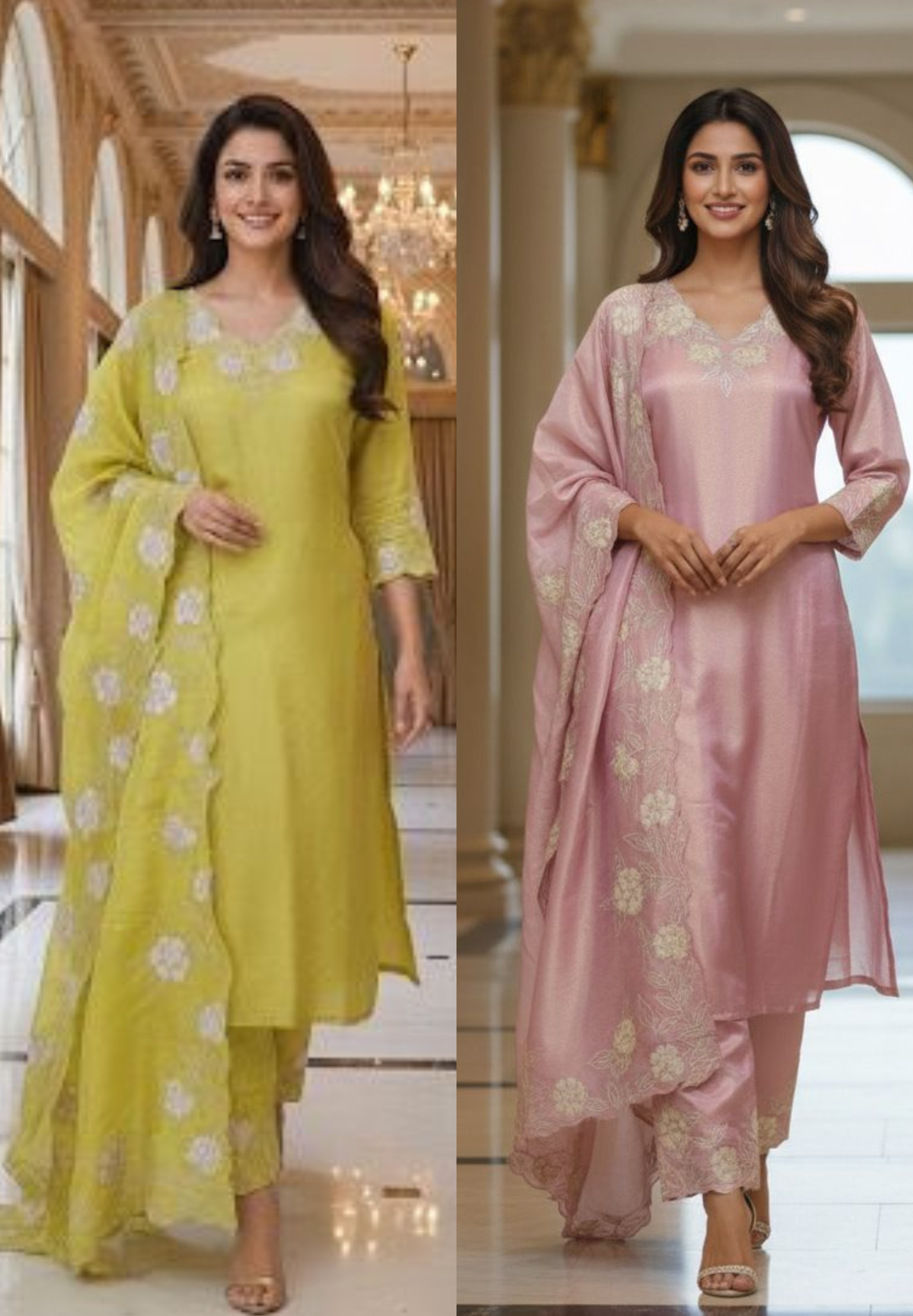 Floral Cut-Work Elegance With Stone Beaded Tissue Full Suit Set With Dupatta- 12744, 12745