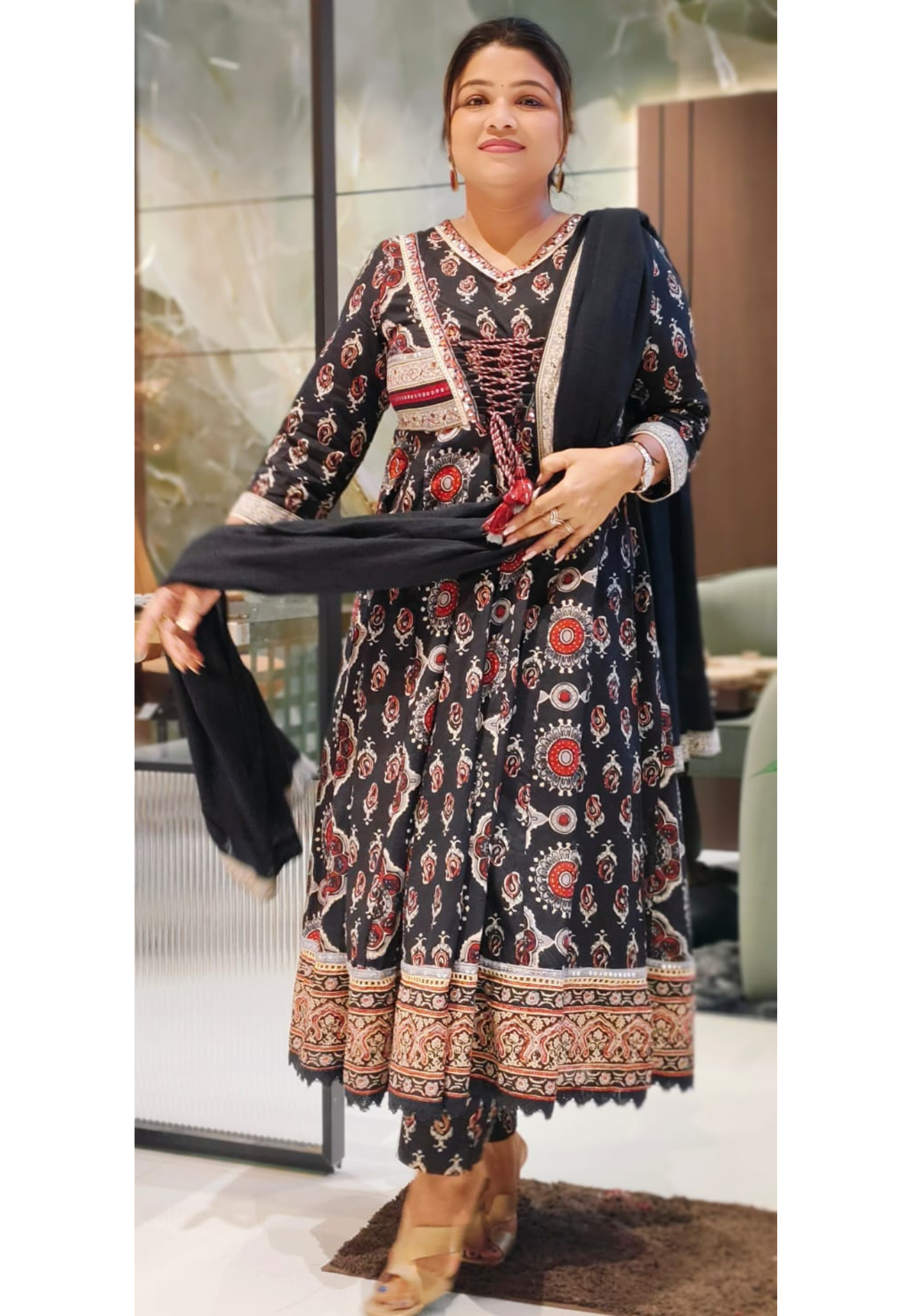 Pure Rajasthani Style Knotted Tassel Outer Look Flared Printed Anarkali Full Suit Set With Dupatta In Cotton Fabric- 12861, 12860