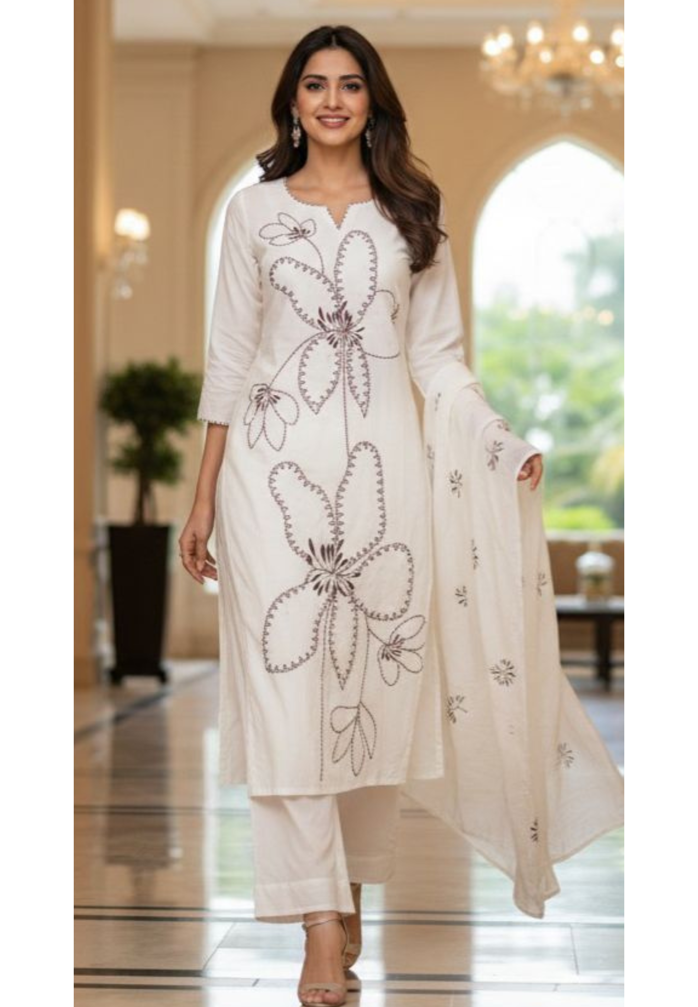 Soft Cotton Off-White Full Suit Set with Premium Printed Suit