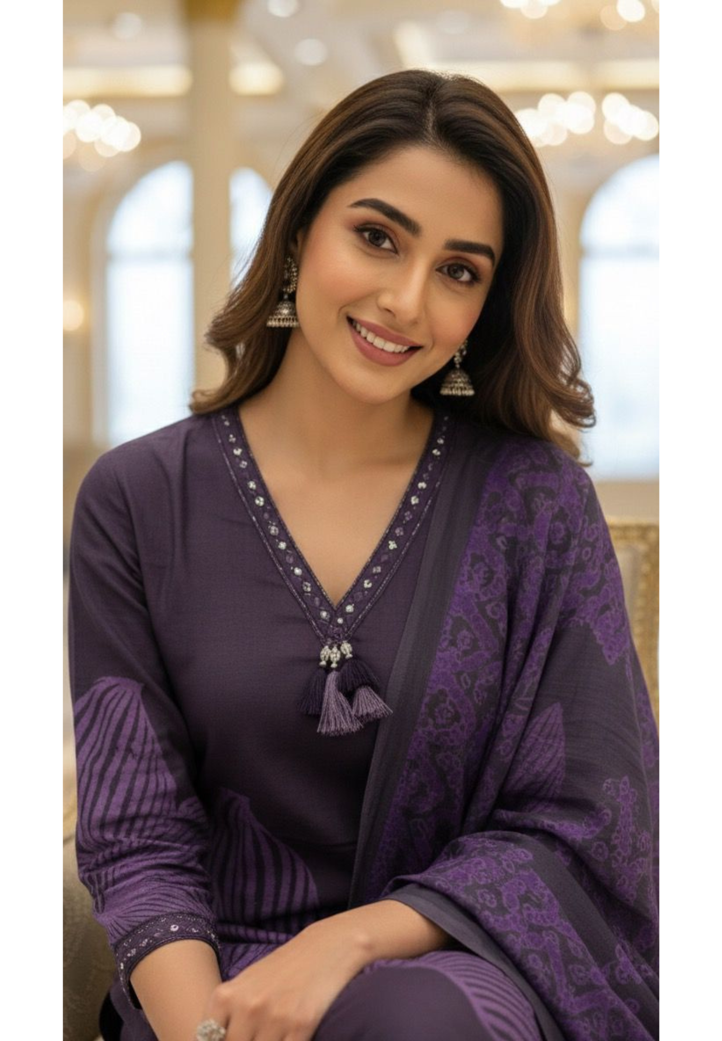 Premium Purple Cotton Suit Set with Bold Floral Print Kurta, Matching Pant & Printed Dupatta