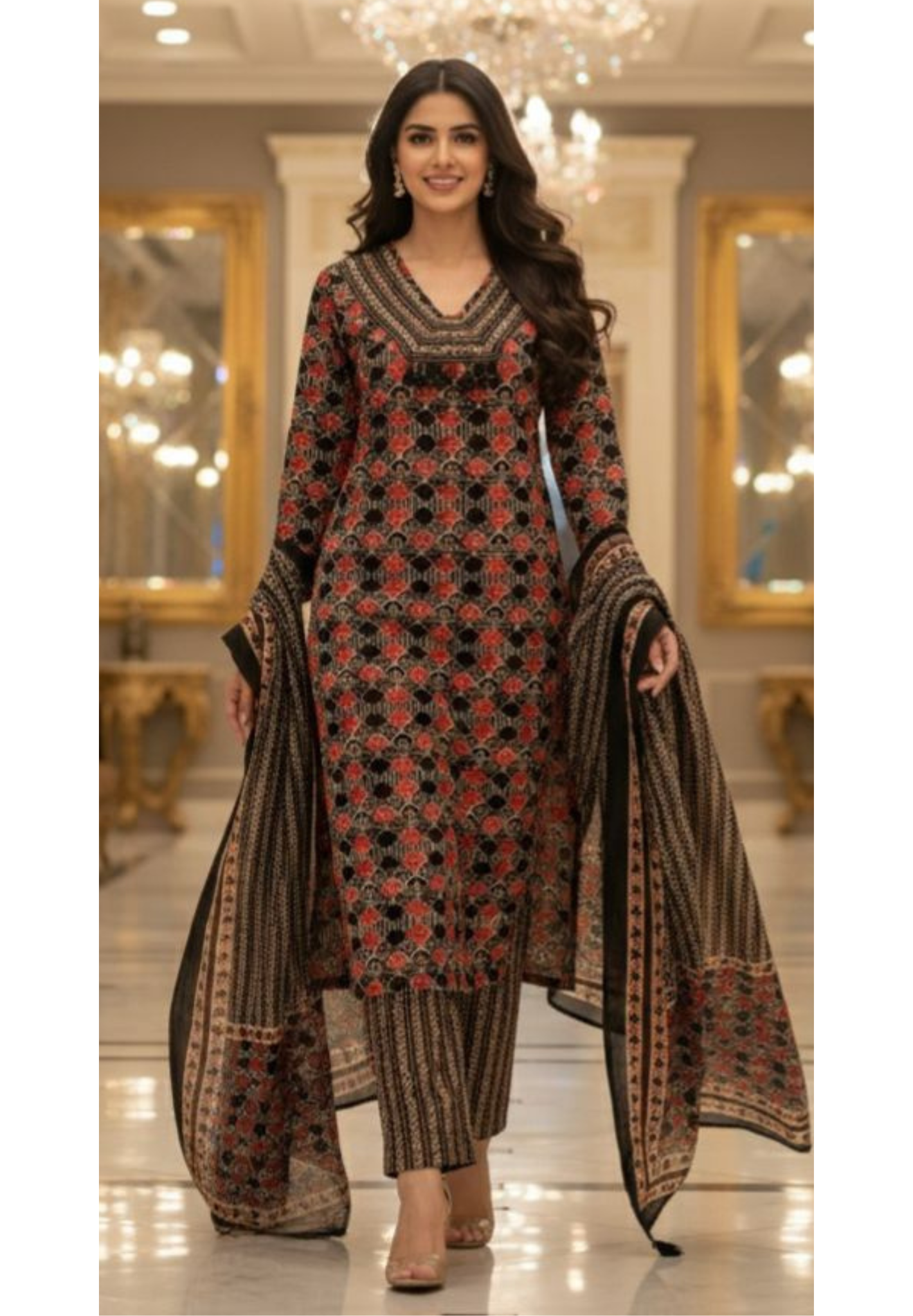 Designer Glass Cotton Three-Piece Suit Set Featuring Rich Ethnic Prints & Lightweight Dupatta