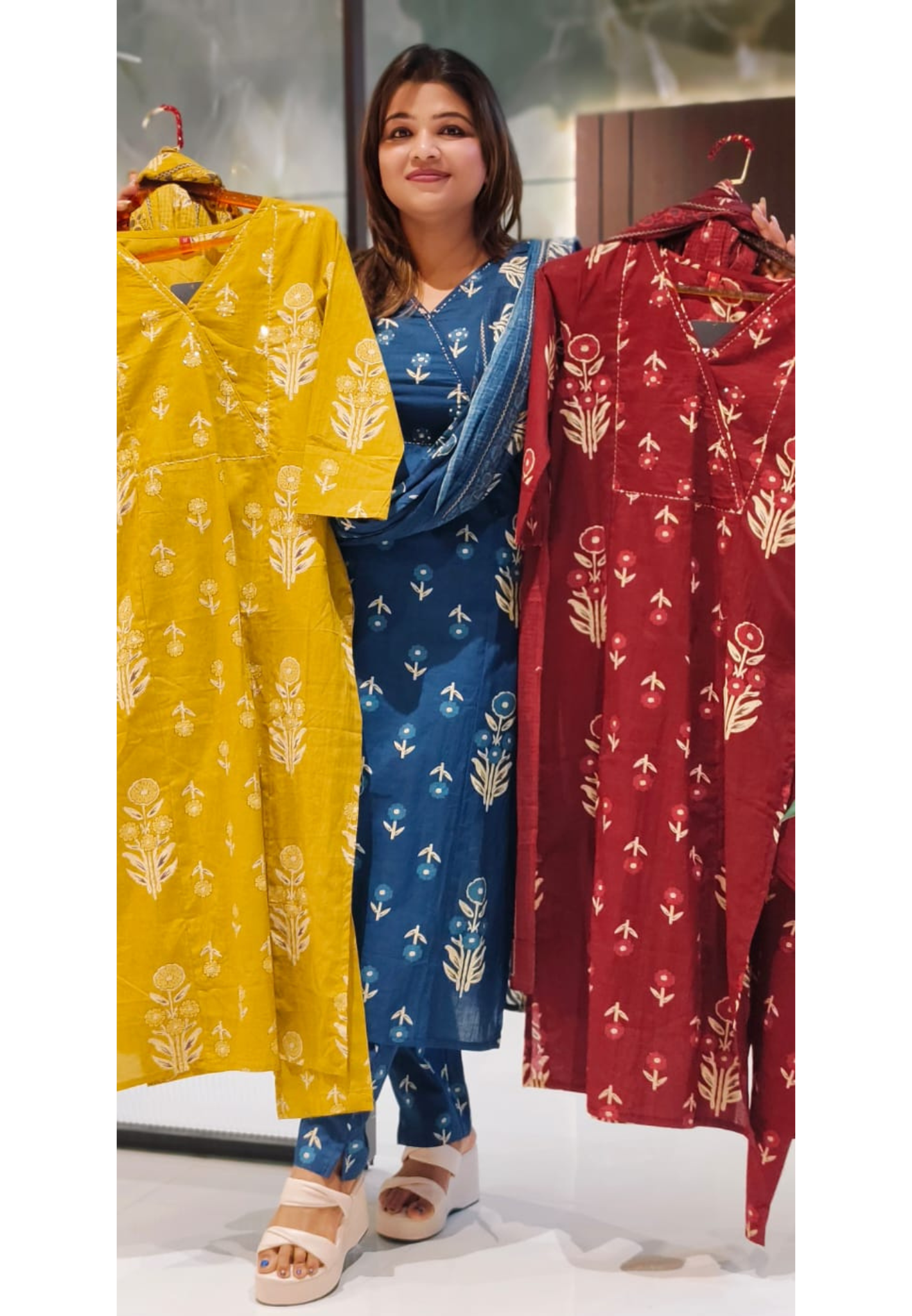 Classic Angrakha style Handcrafted Block Print Cotton Kurta Set for Elegant Everyday Wear