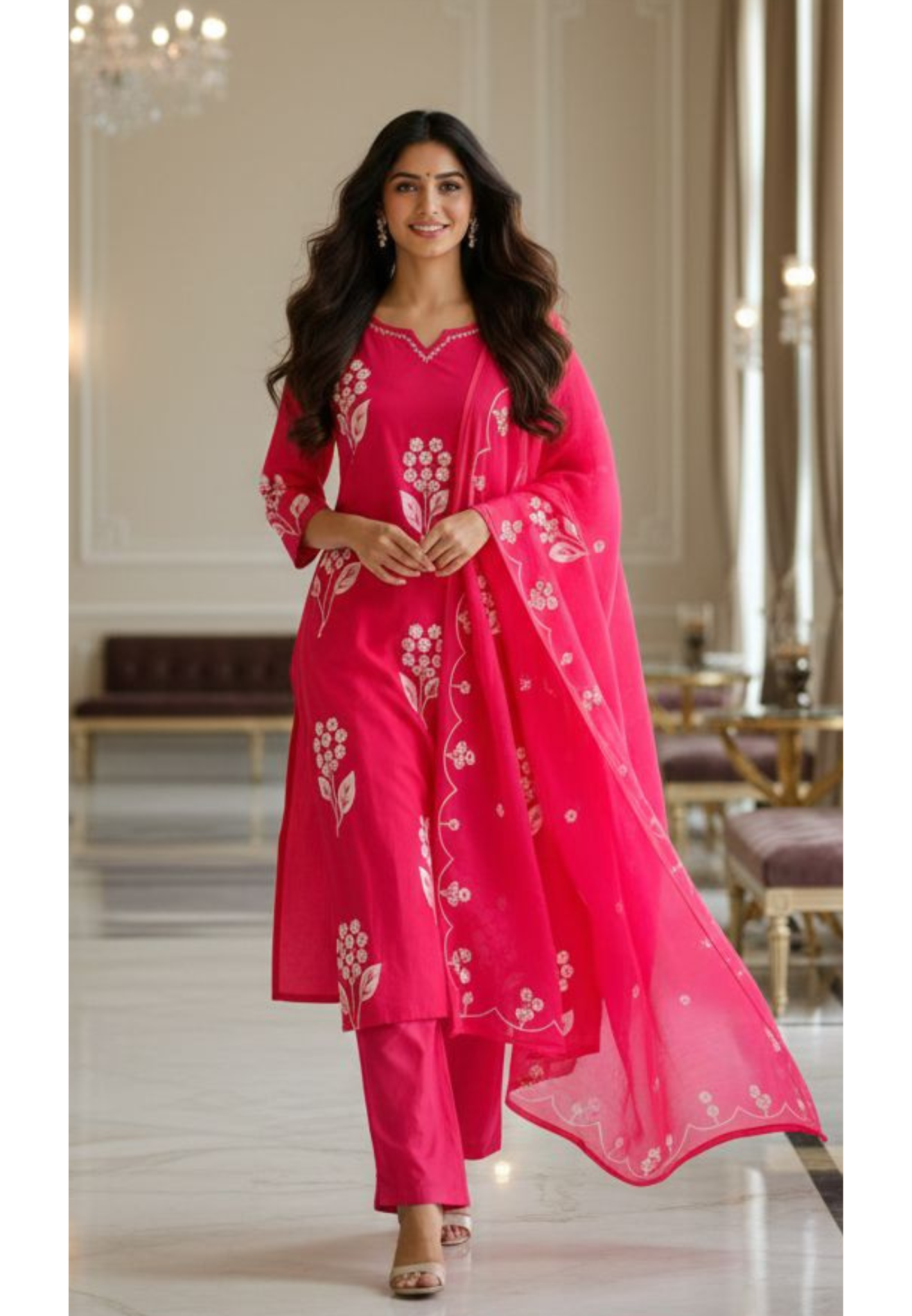 Floral Placed Minimal Neck Line Cotton Full Suit Set With Dupatta-12988