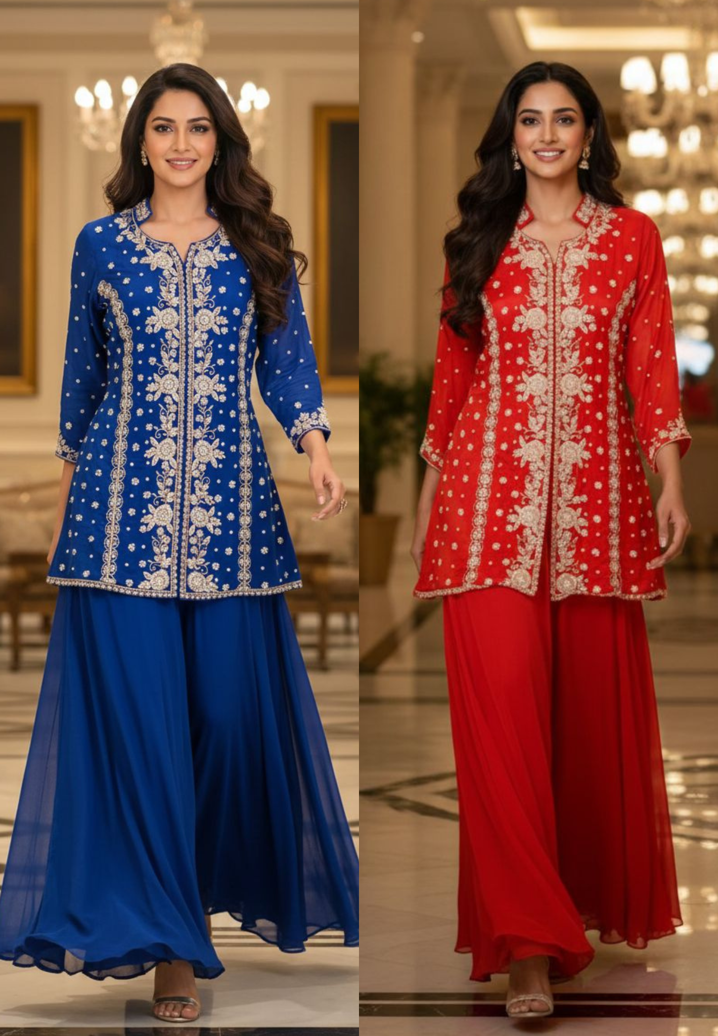Imperial Bloom Royal Zari Heritage Kurta With Flared Palazzo Set