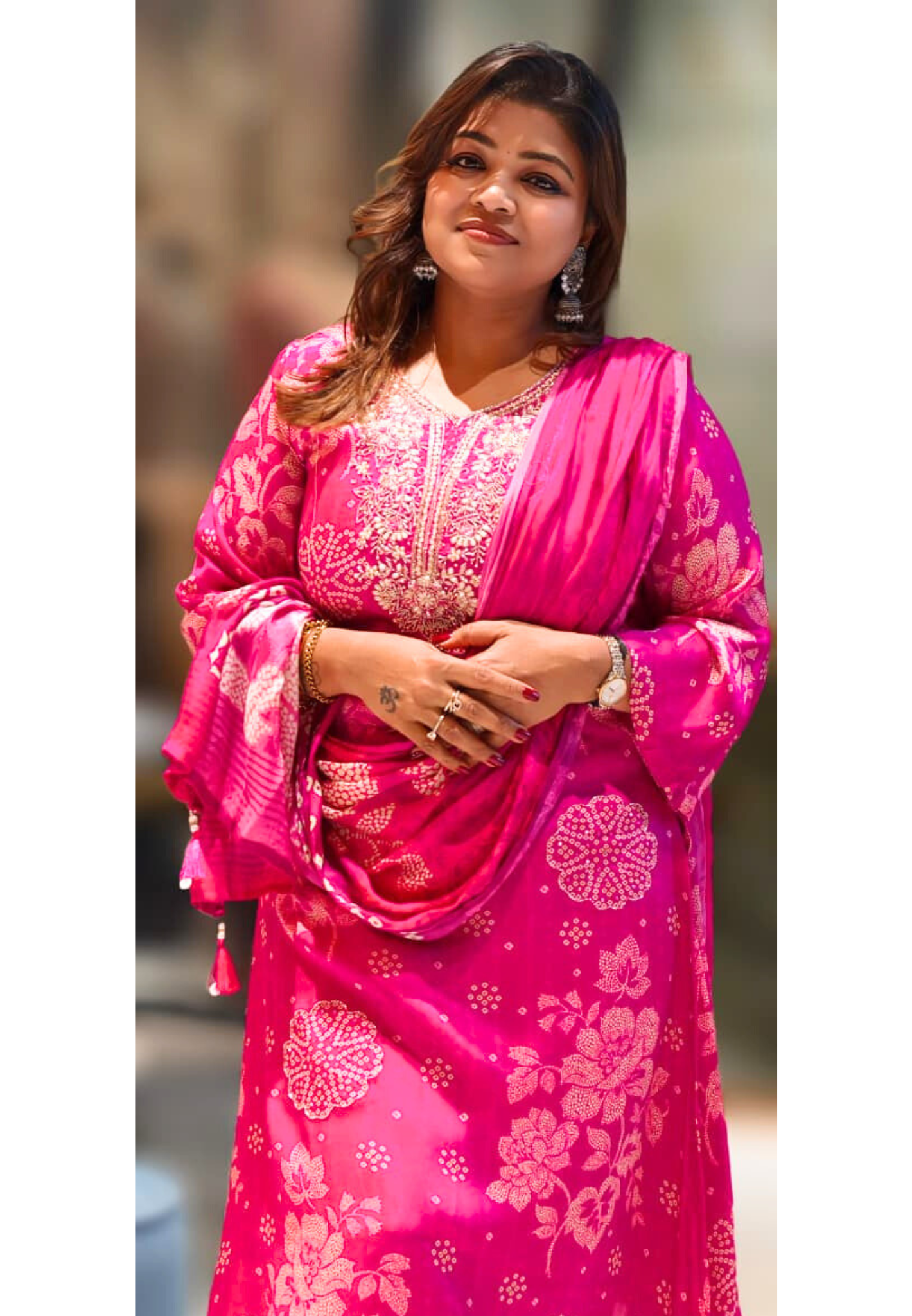 Beautiful Heavy Neck Work Floral Printed A-Line Full Suit Set With Dupatta In Chinon Fabric- 12961