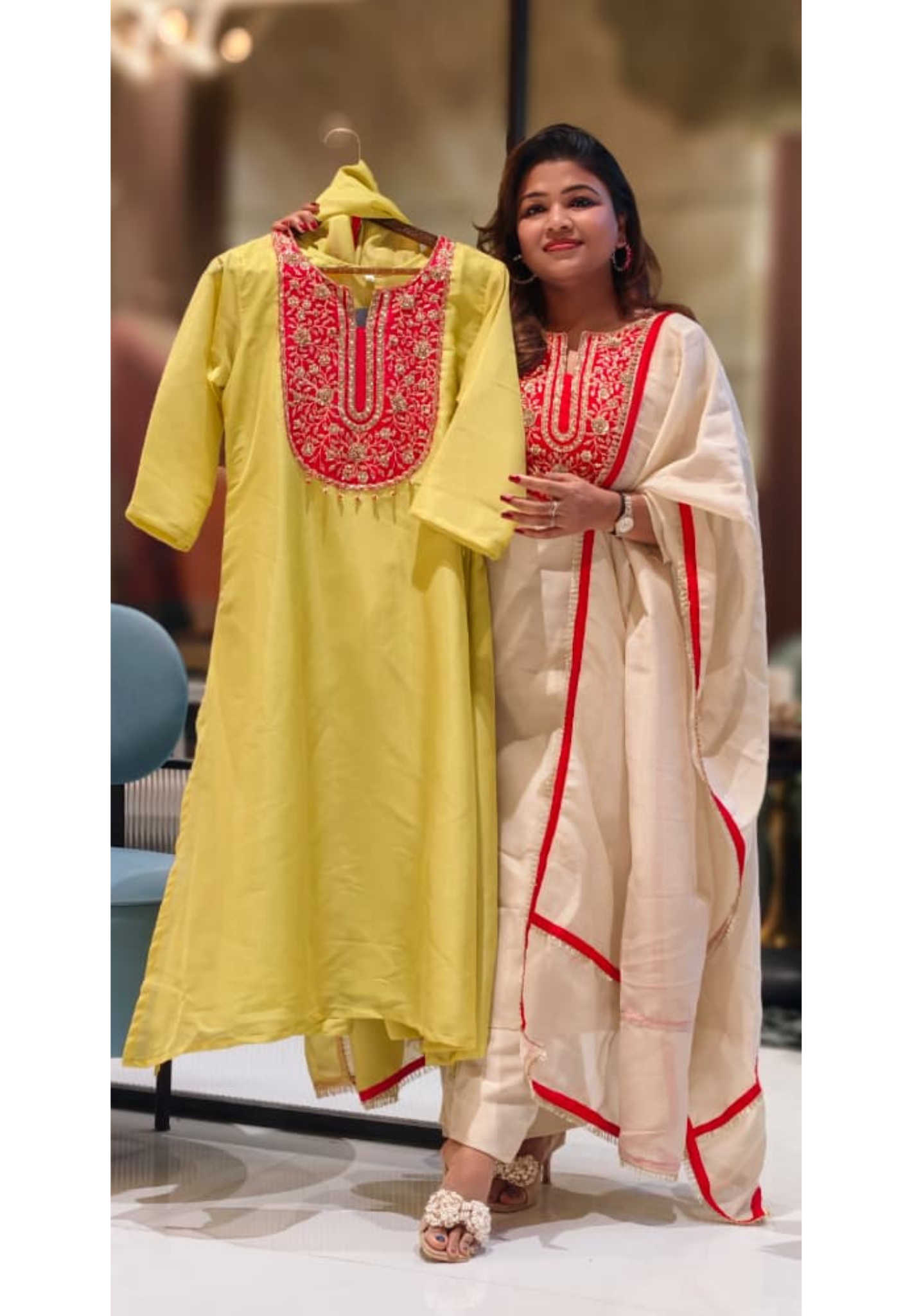 Zardosi Minimal Tasseled Front Yoke Tissue Full Suit Set With Dupatta- 13005