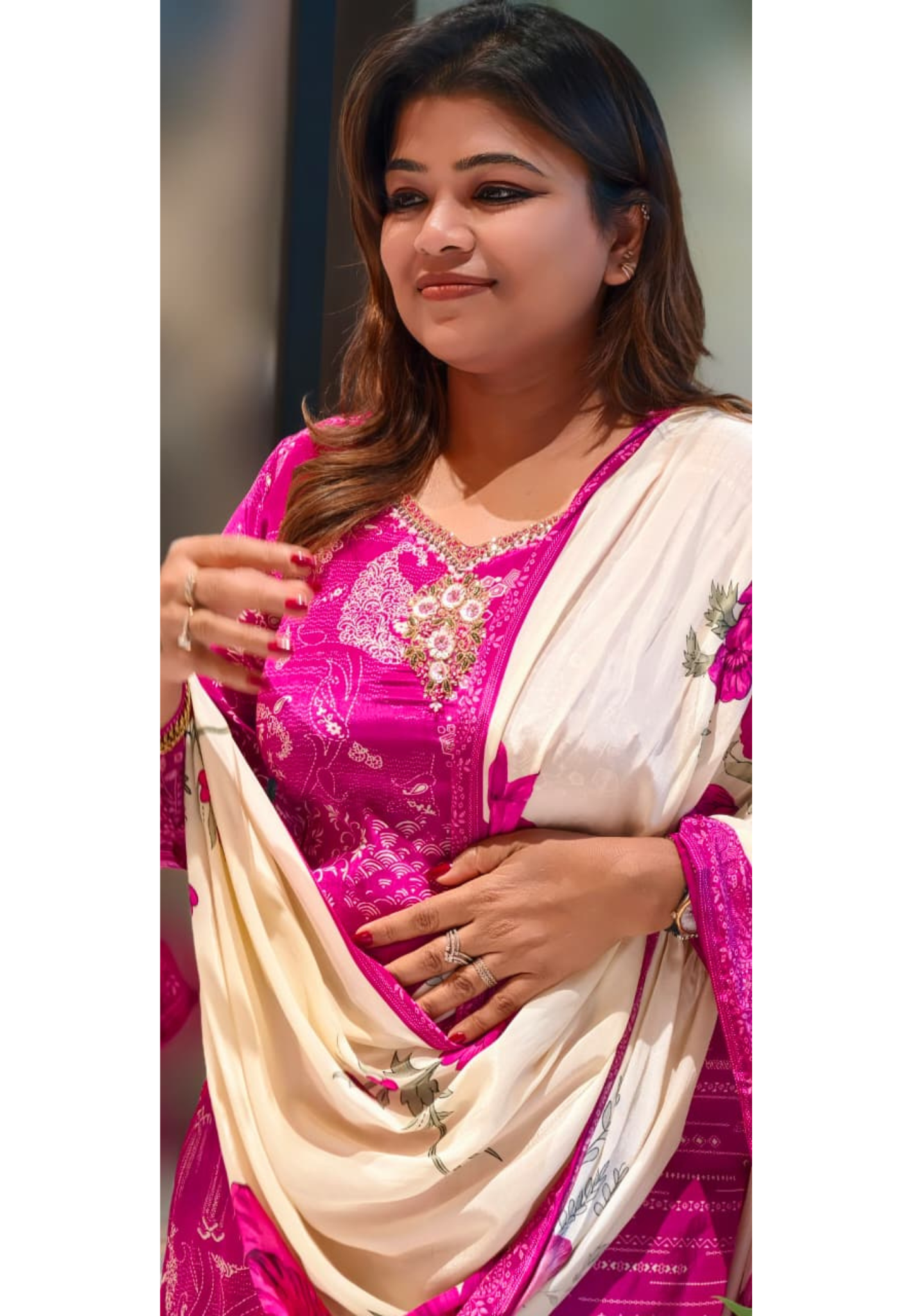 Multi Printed Fine Floral Beautiful Neck Line Crepe Full Suit Set With Floral Dupatta- 13063