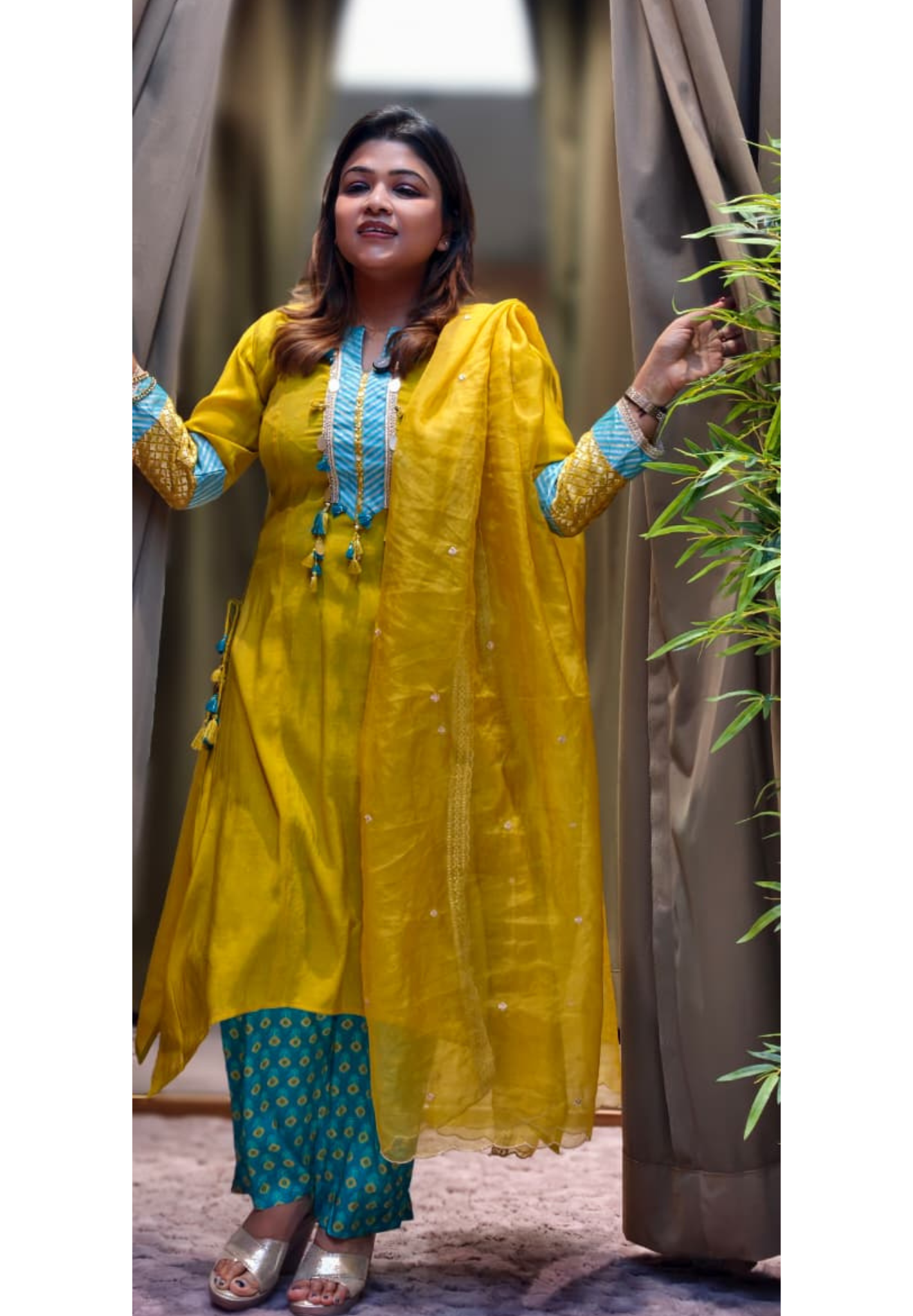 Boho Chic Designer A-Line Full Suit Set With Inner Bottom & Dupatta- 12926,27