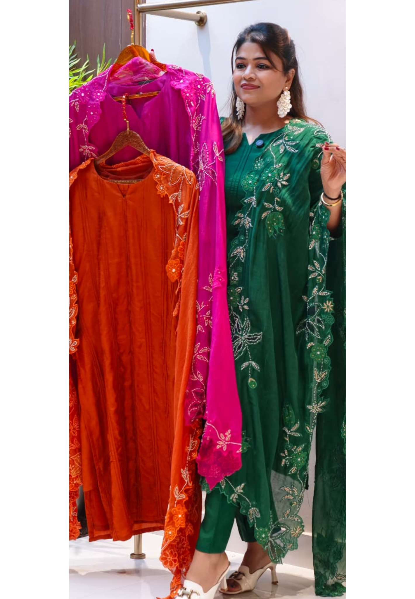 Solid Pleated Straight Full Suit Set With Complete Cut-Work Dupatta In Russian Silk Fabric-13085